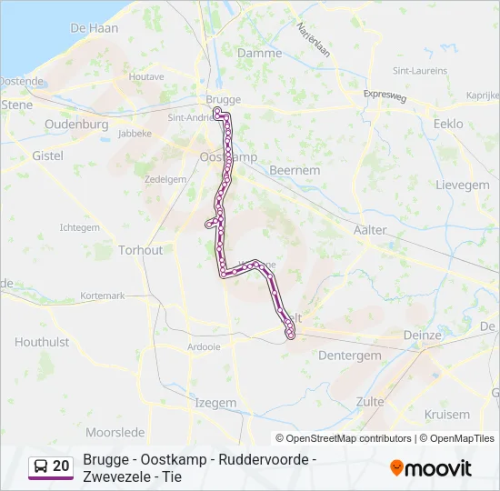 Bus 20 lijnkaart