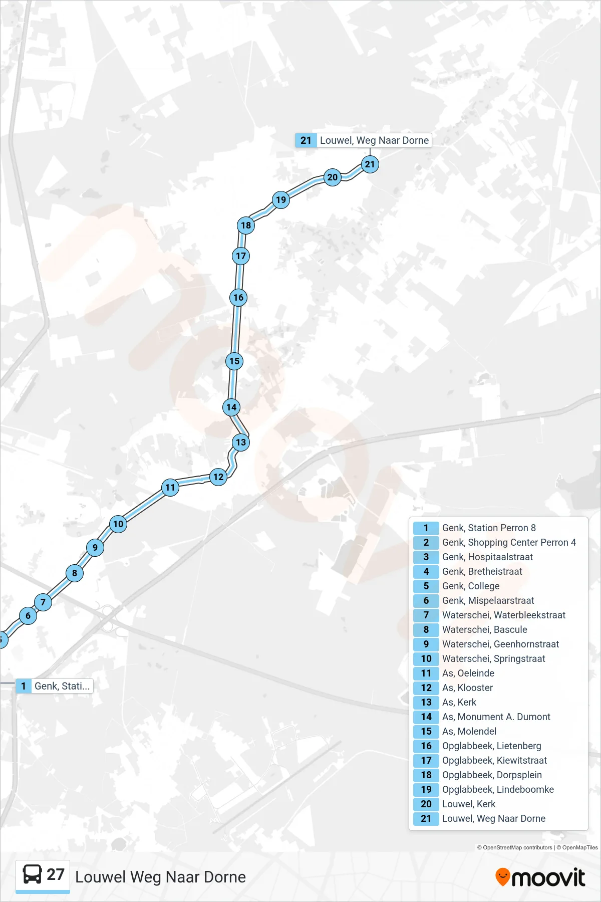 Lijn 27 (bus, Louwel Weg Naar Dorne): route en haltes op de kaart