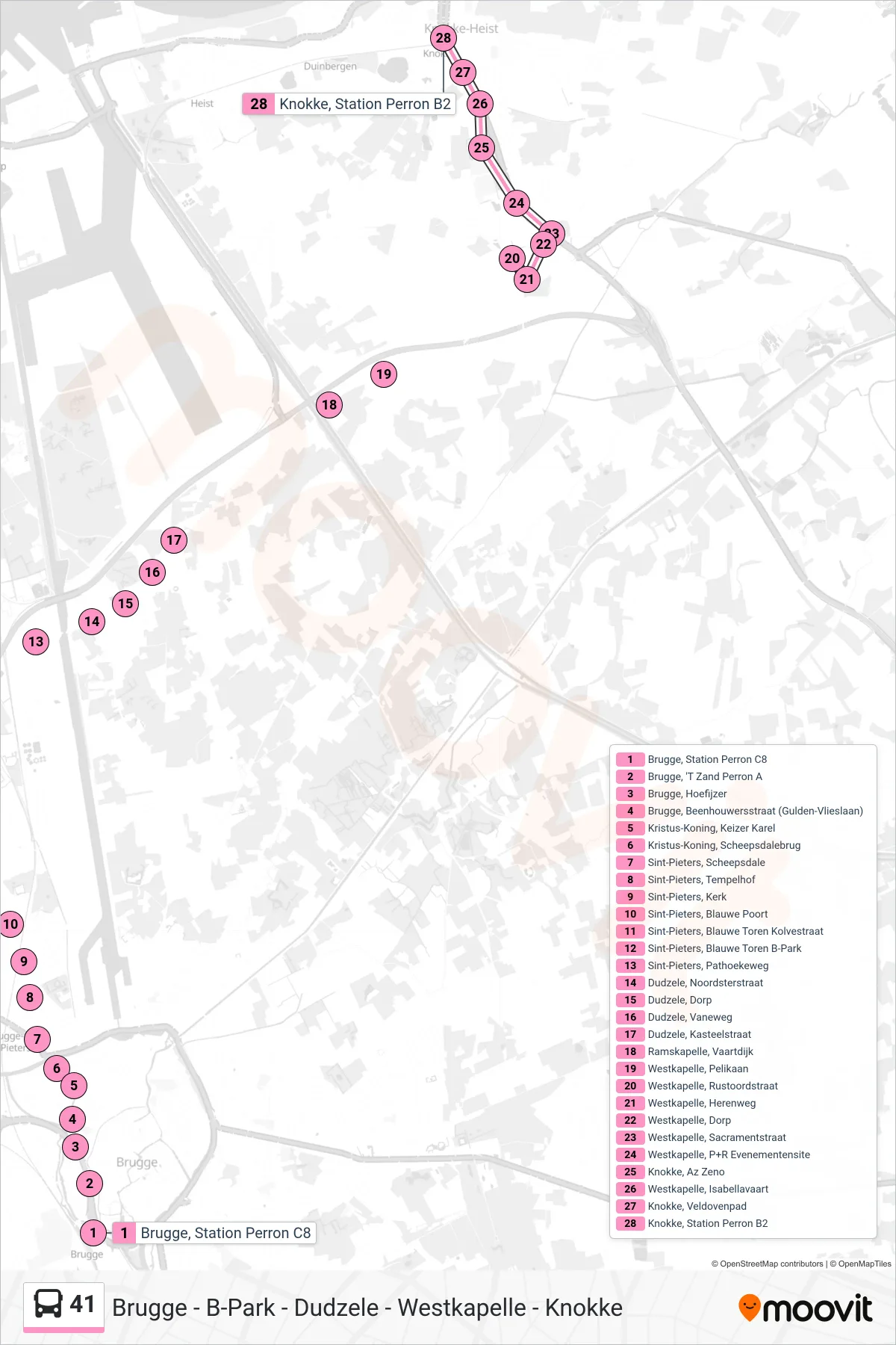 Lijn 41 (bus, Knokke Station Perron B2): route en haltes op de kaart