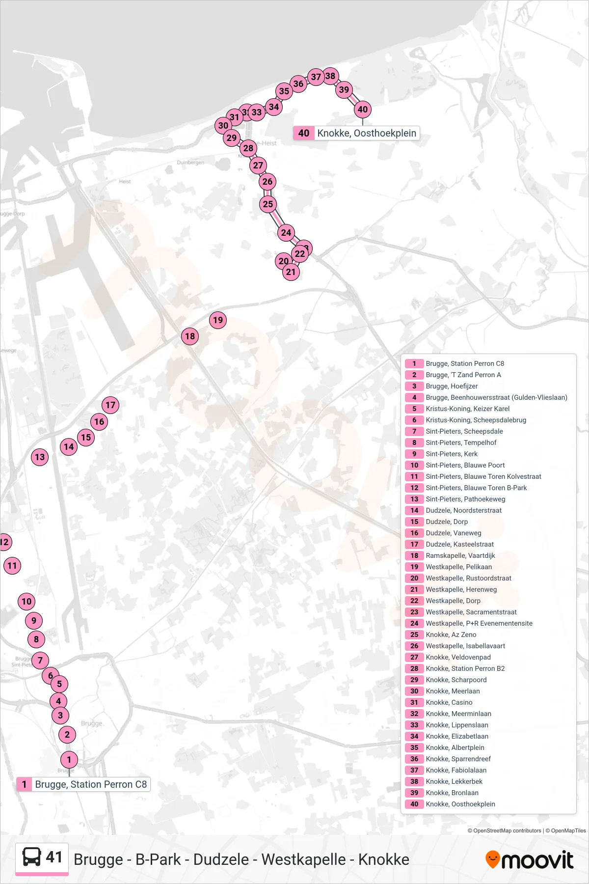 Lijn 41 (bus, Knokke Oosthoekplein): route en haltes op de kaart