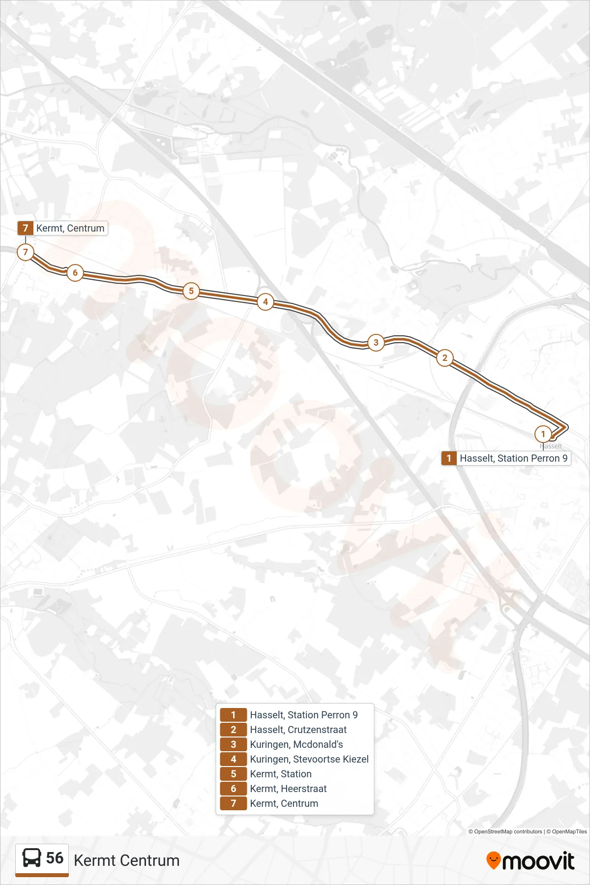 Lijn 56 (bus, Kermt Centrum): route en haltes op de kaart