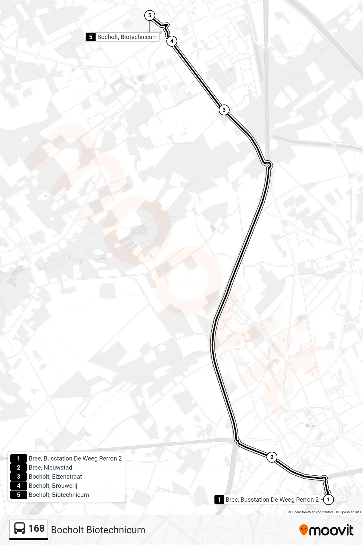Lijn 168 (bus, Bocholt Biotechnicum): route en haltes op de kaart
