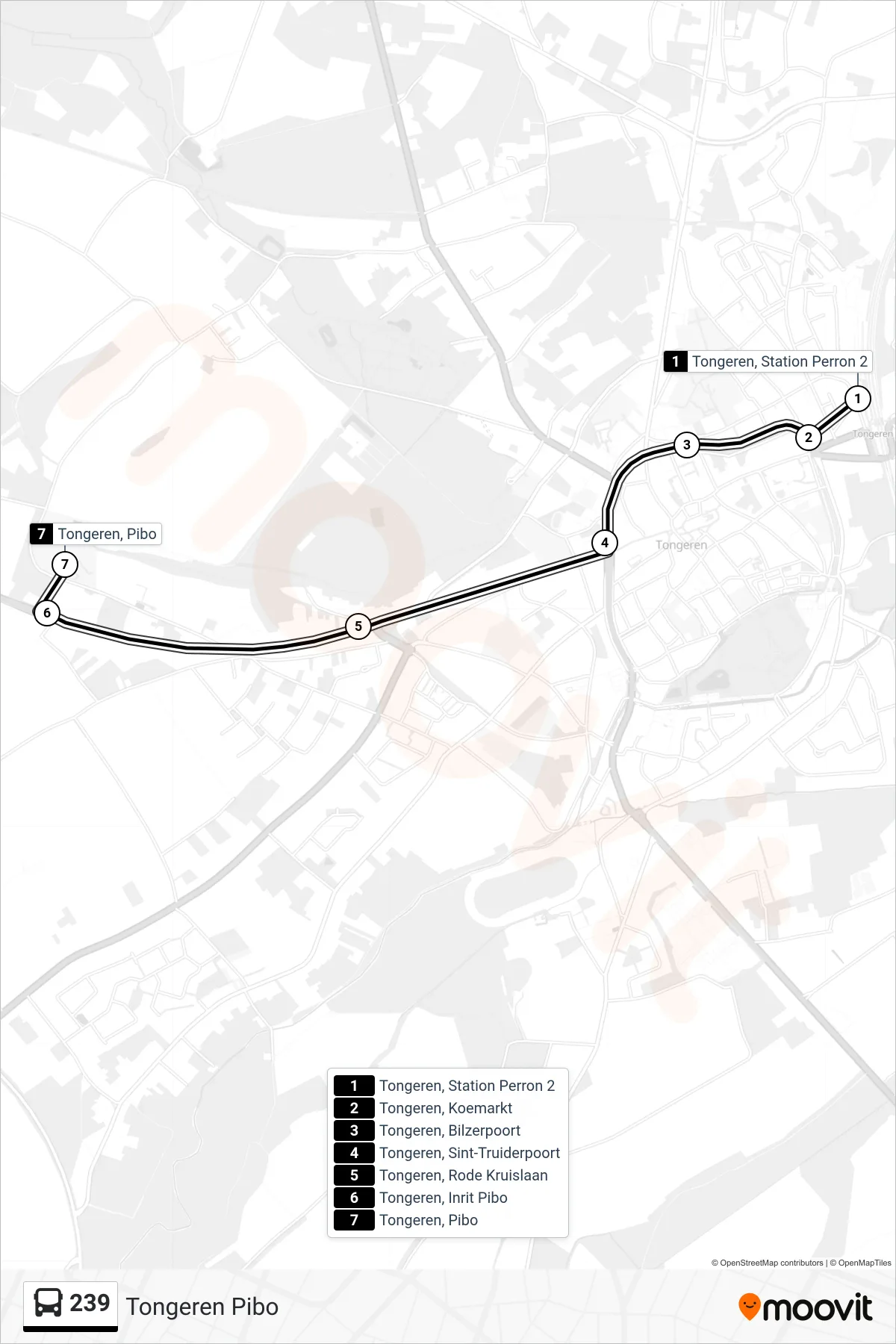 Lijn 239 (bus, Tongeren Pibo): route en haltes op de kaart