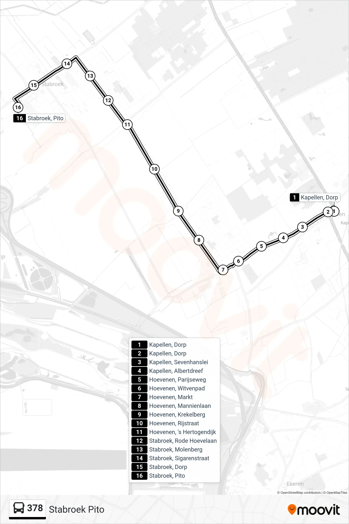 Lijn 378 (bus, Stabroek Pito): route en haltes op de kaart