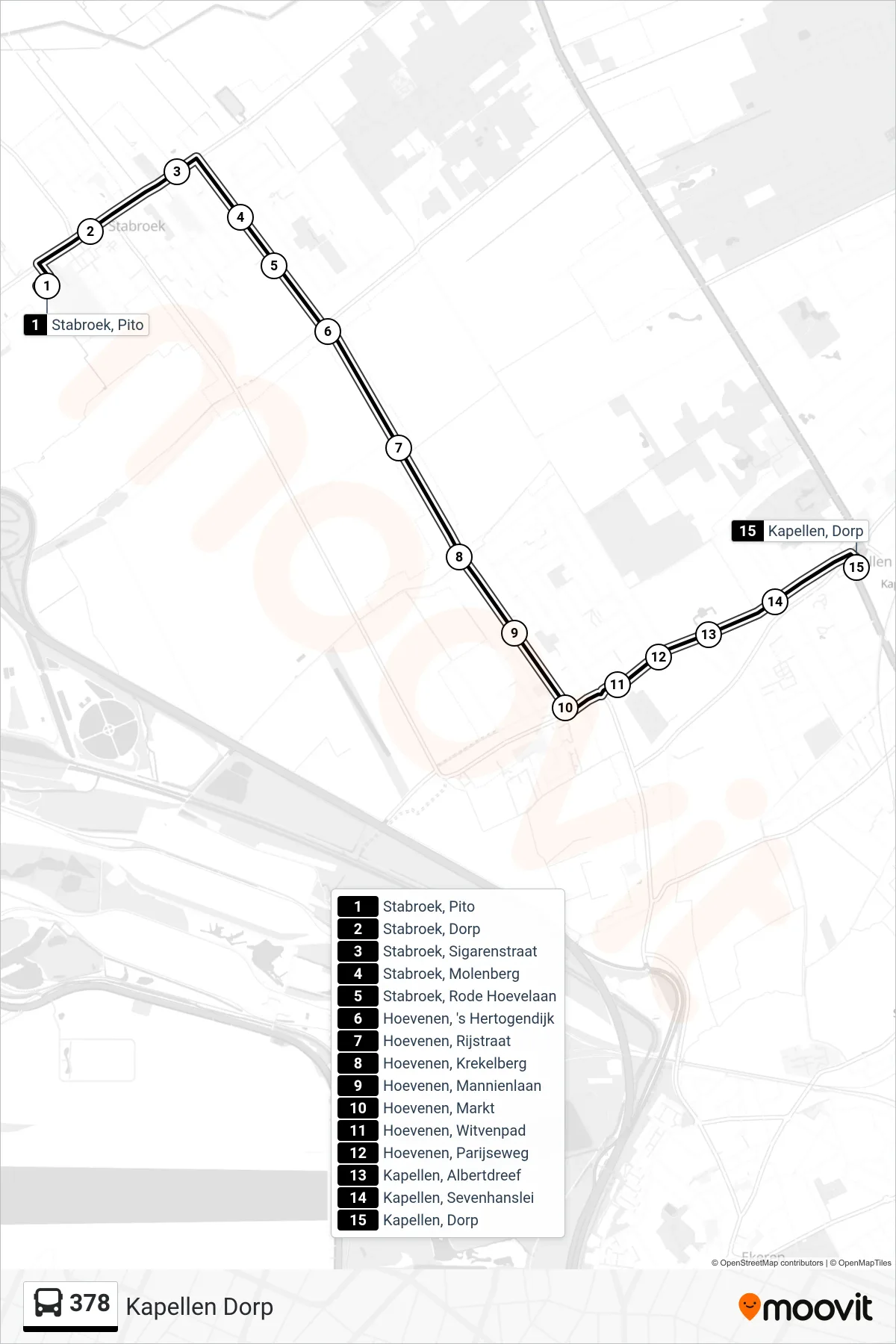 Lijn 378 (bus, Kapellen Dorp): route en haltes op de kaart