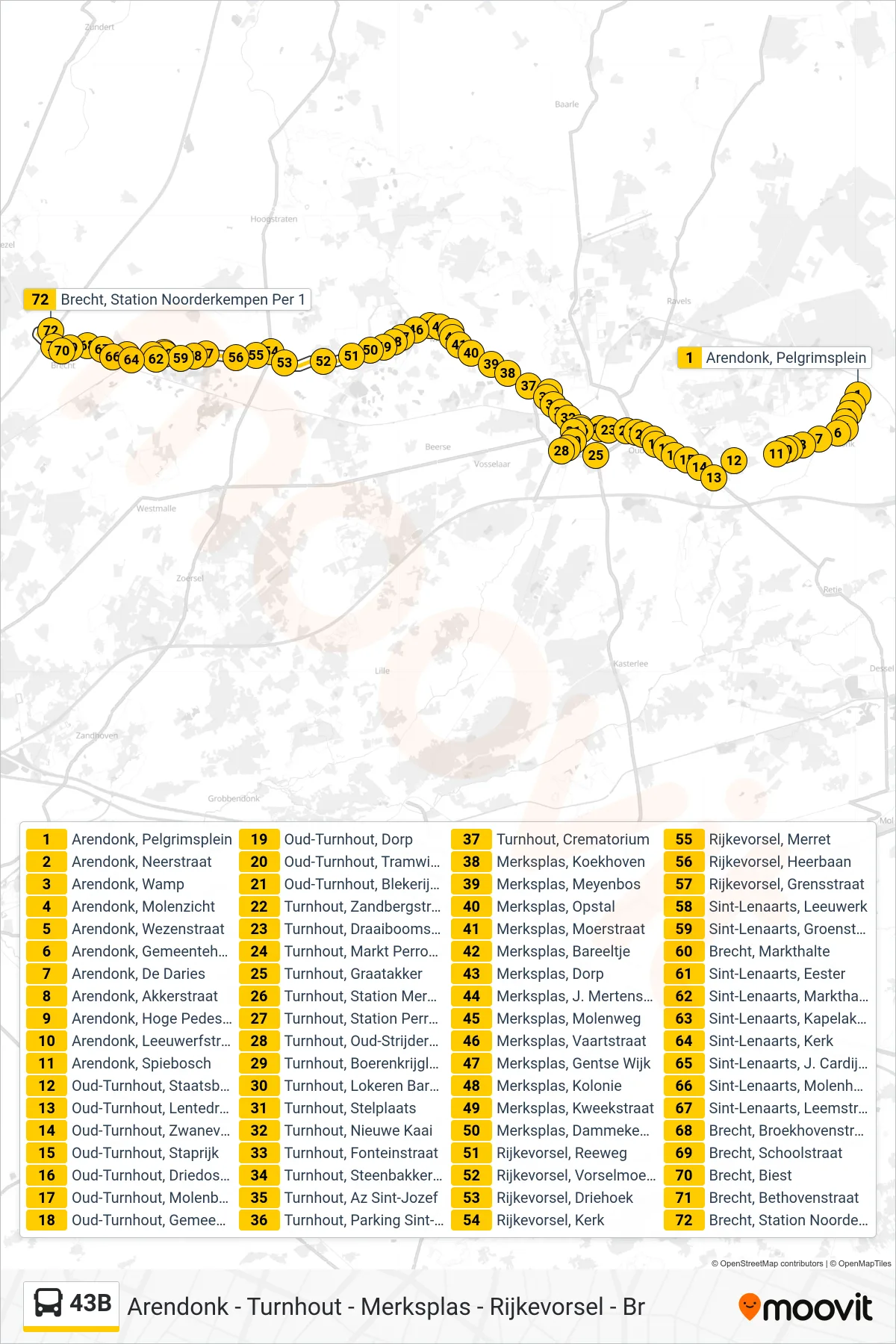 Lijn 43B (bus, Brecht Station Noorderkempen Per 1): route en haltes op de kaart