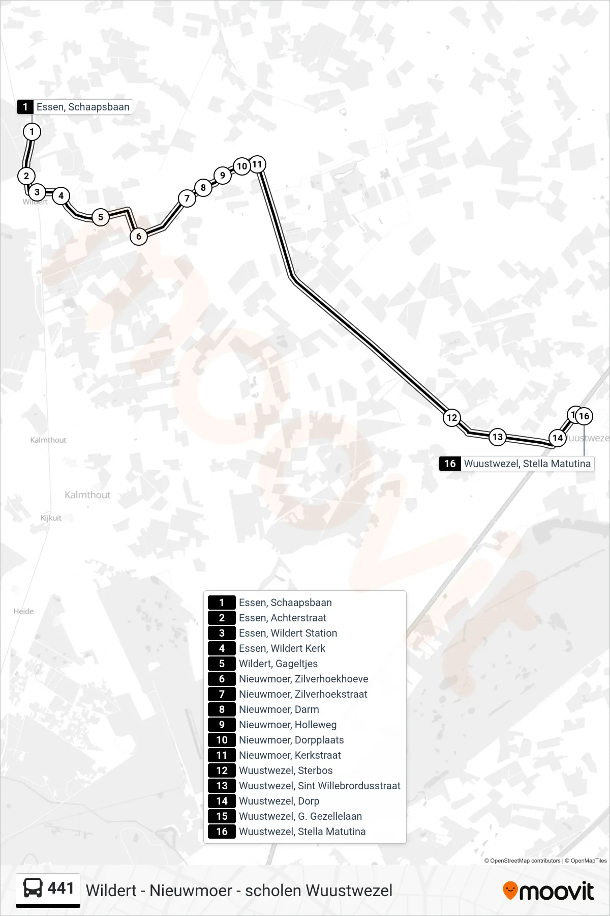 Lijn 441 (bus, Wuustwezel Stella Matutina): route en haltes op de kaart