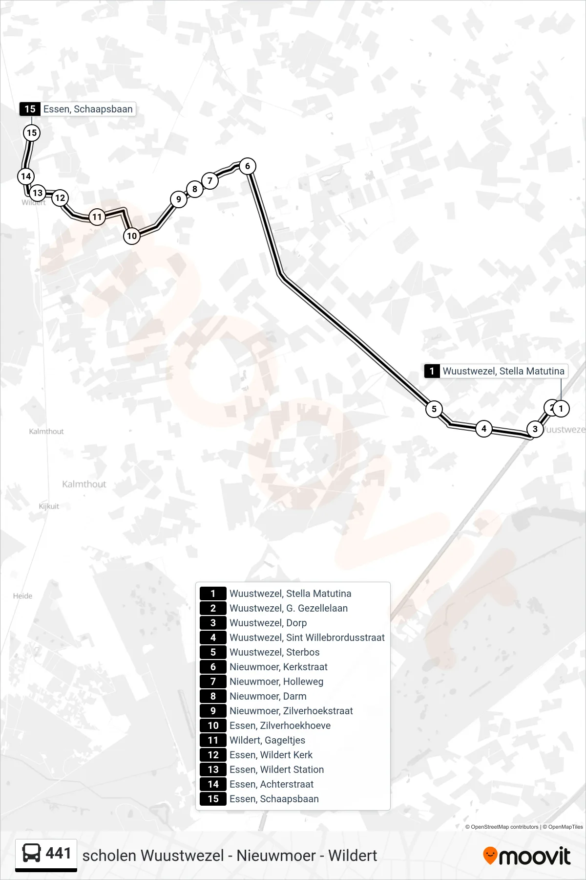Lijn 441 (bus, Essen Schaapsbaan): route en haltes op de kaart