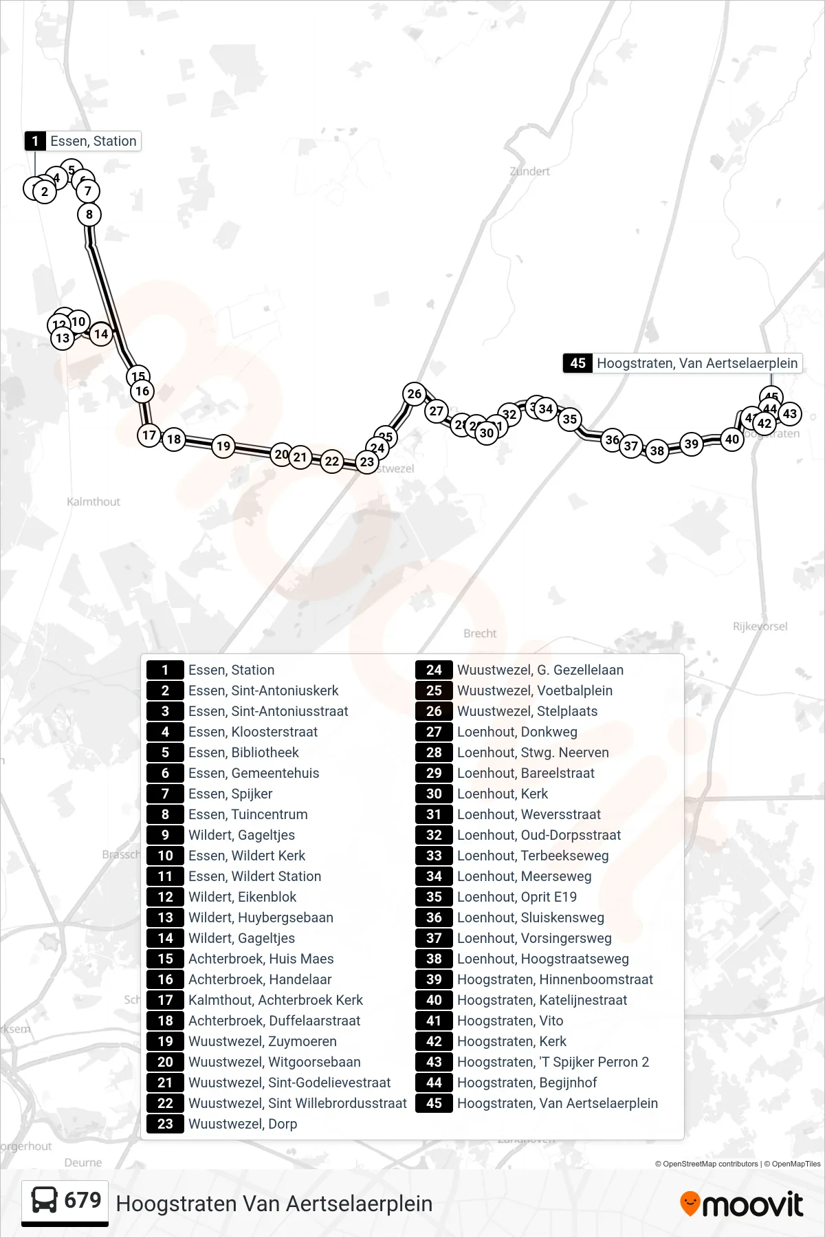 Lijn 679 (bus, Hoogstraten Van Aertselaerplein): route en haltes op de kaart