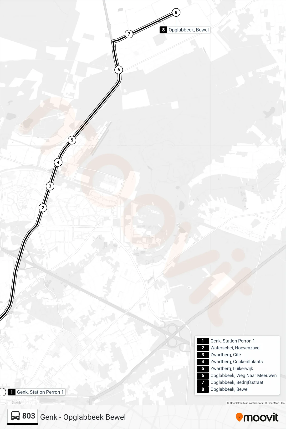 Lijn 803 (bus, Opglabbeek Bewel): route en haltes op de kaart