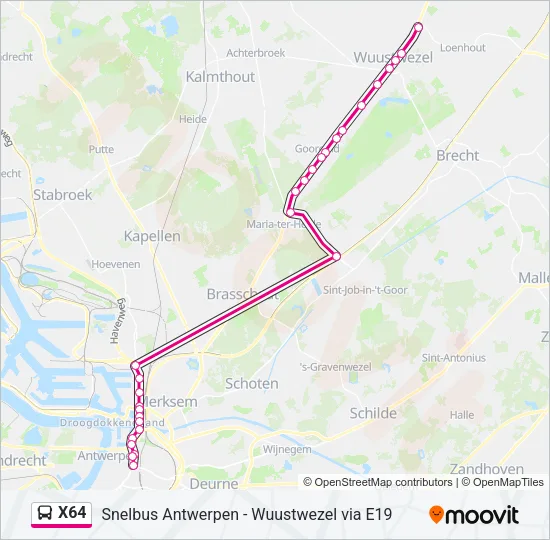 Bus X64 lijnkaart