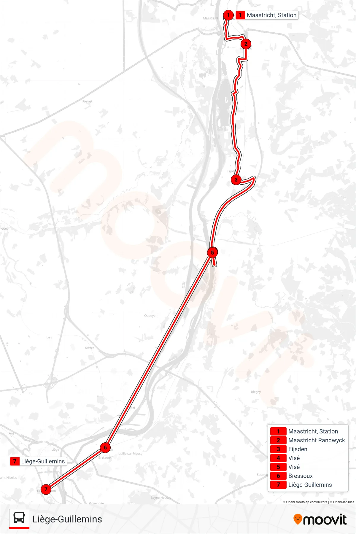 Lijn STOPBUS IPV TREIN (tram, Liège-Guillemins): route en haltes op de kaart