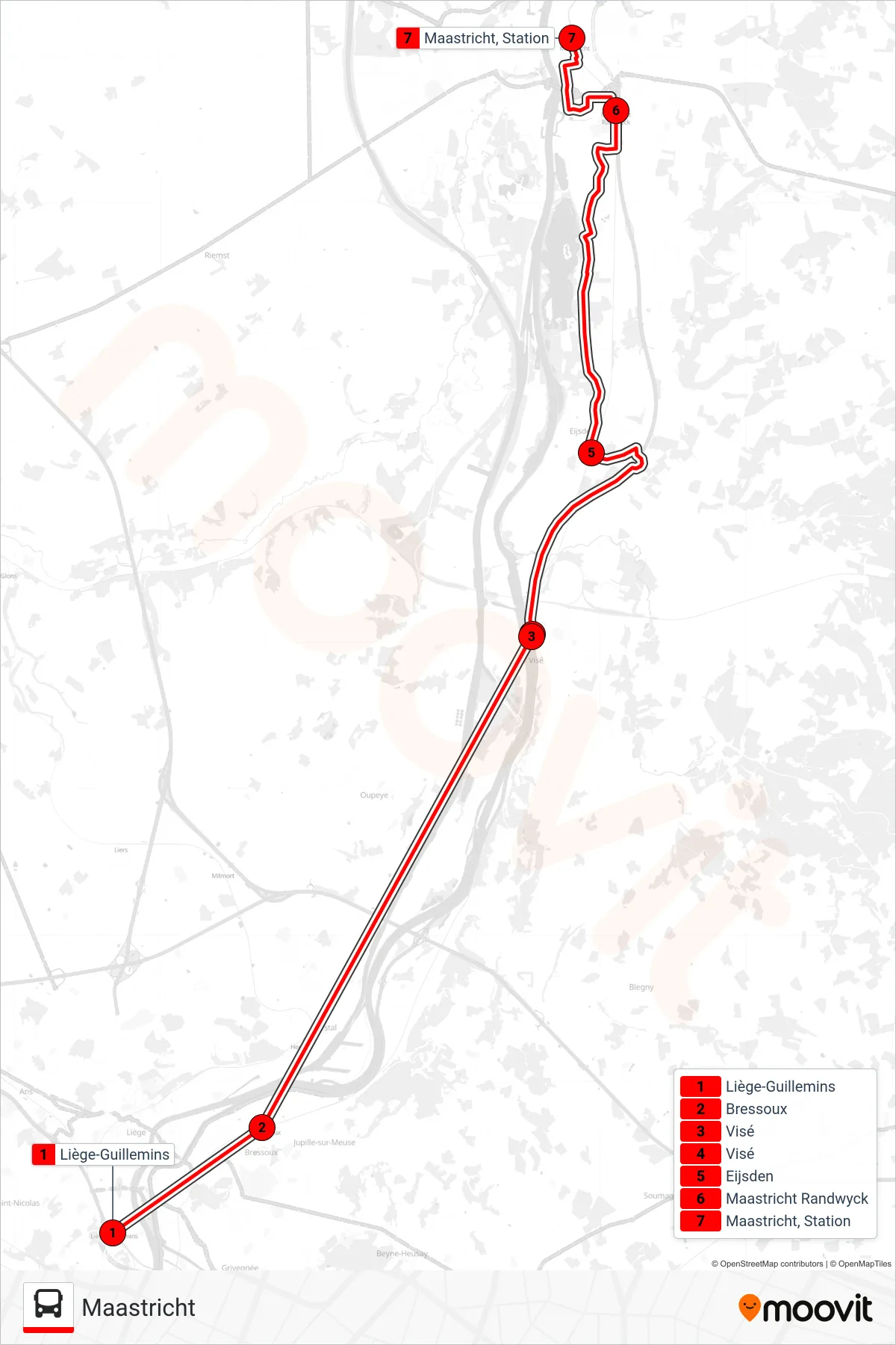 STOPBUS IPV TREIN tram Line (Maastricht) route and stops on a map