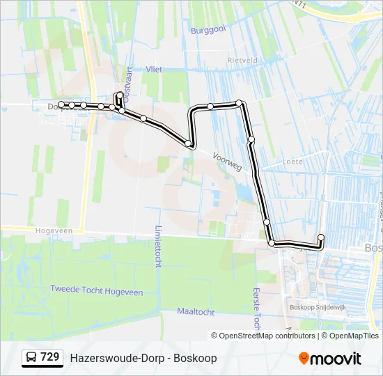 Bus 729 lijnkaart