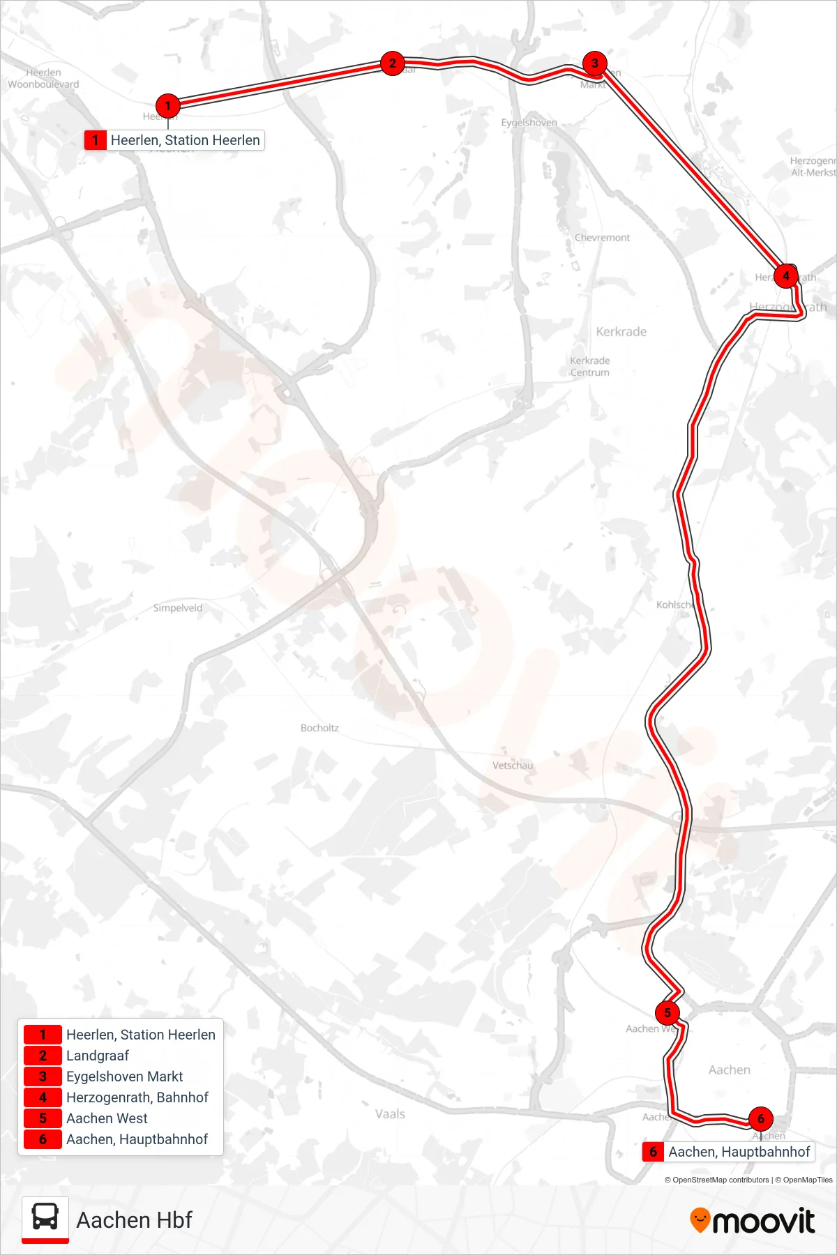 STOPBUS IPV TREIN tram Line (Aachen Hbf) route and stops on a map