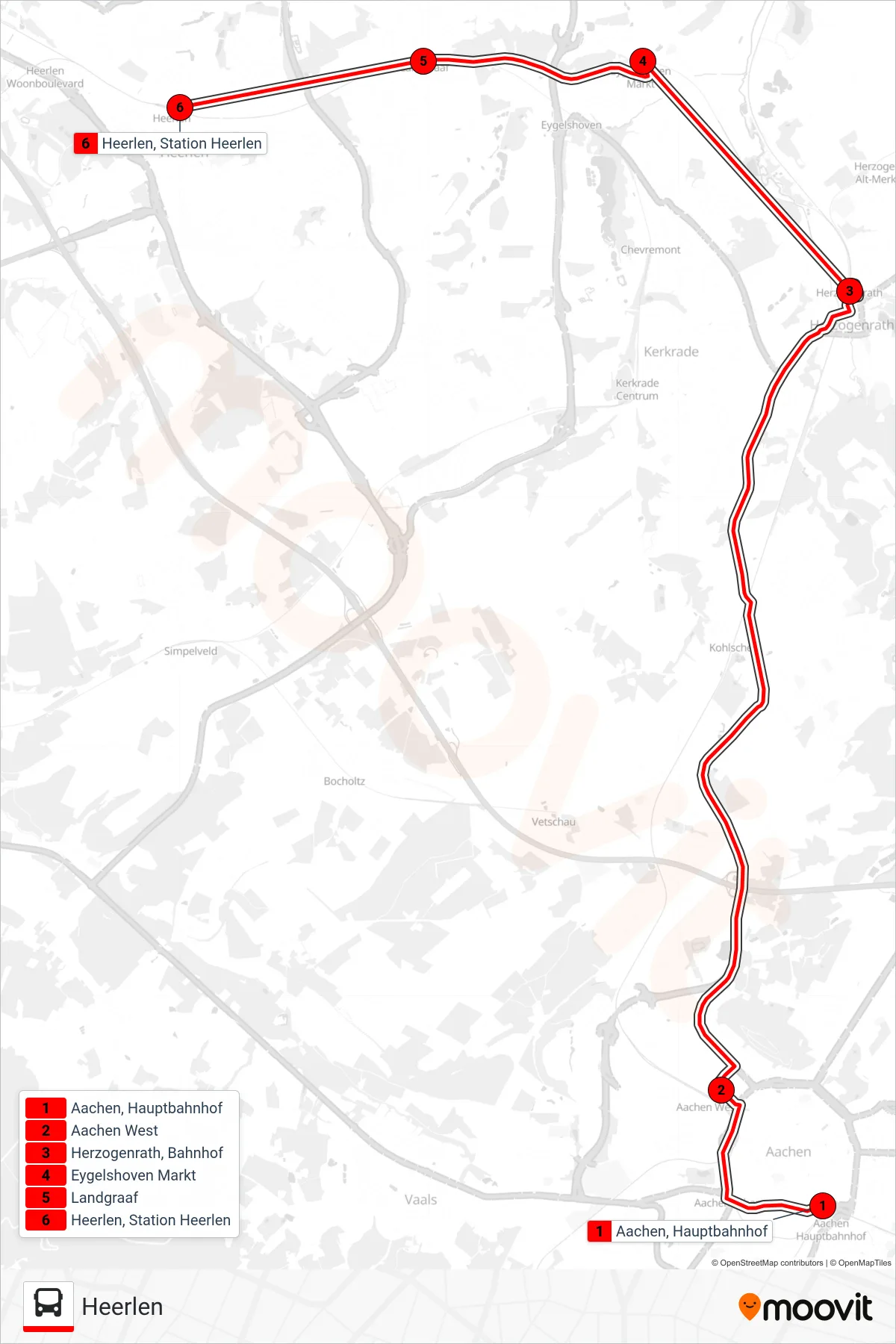 STOPBUS IPV TREIN tram Line (Heerlen) route and stops on a map