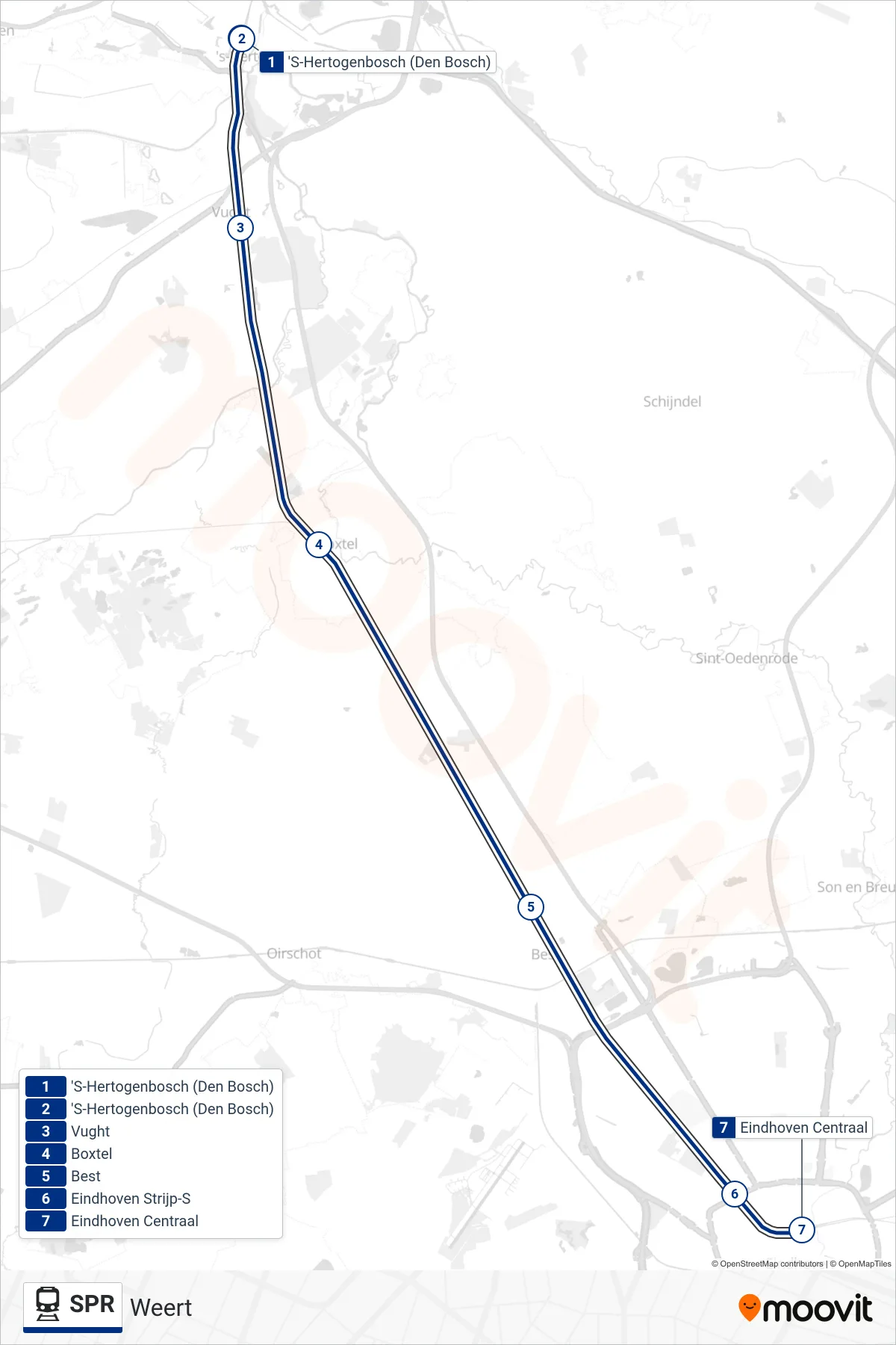 Lijn SPR (trein, Weert): route en haltes op de kaart