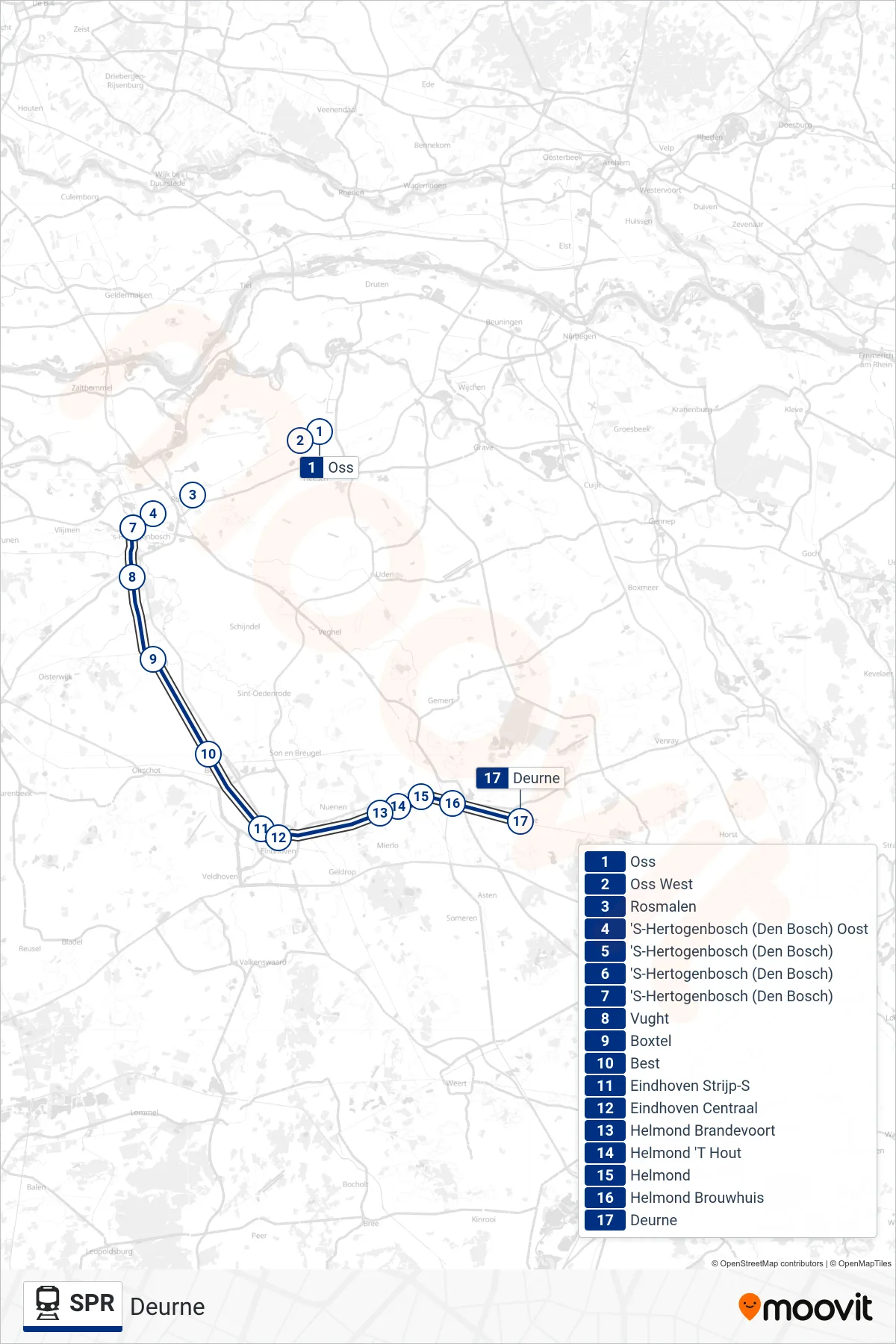 Lijn SPR (trein, Deurne): route en haltes op de kaart