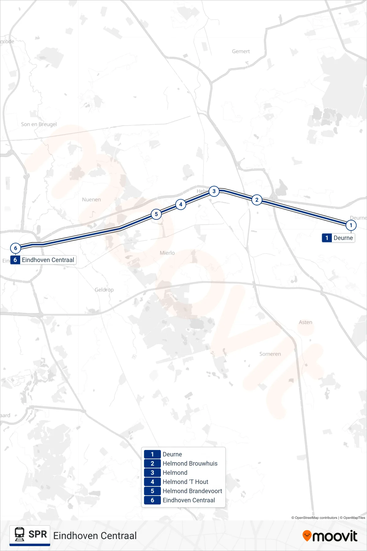 Lijn SPR (trein, Eindhoven Centraal): route en haltes op de kaart