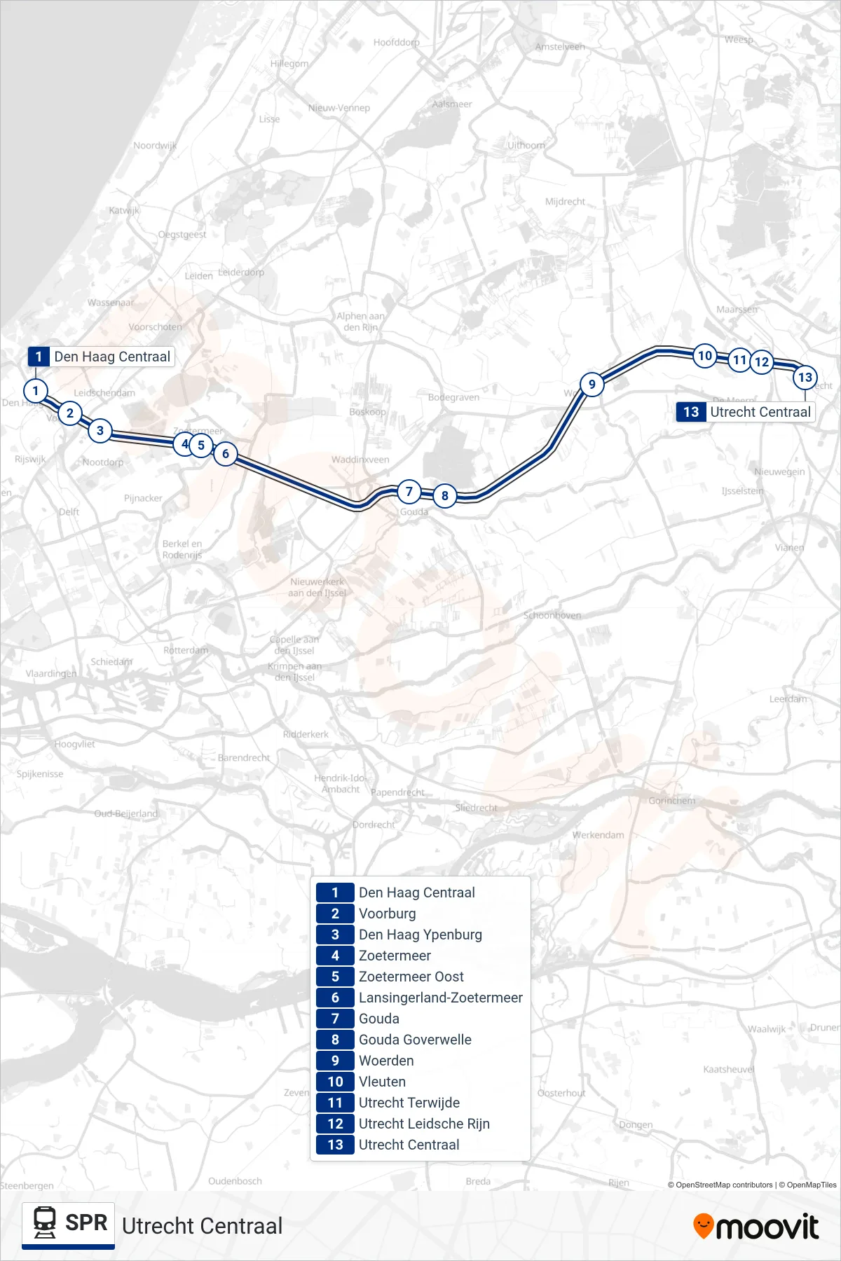 Lijn SPR (trein, Utrecht Centraal): route en haltes op de kaart