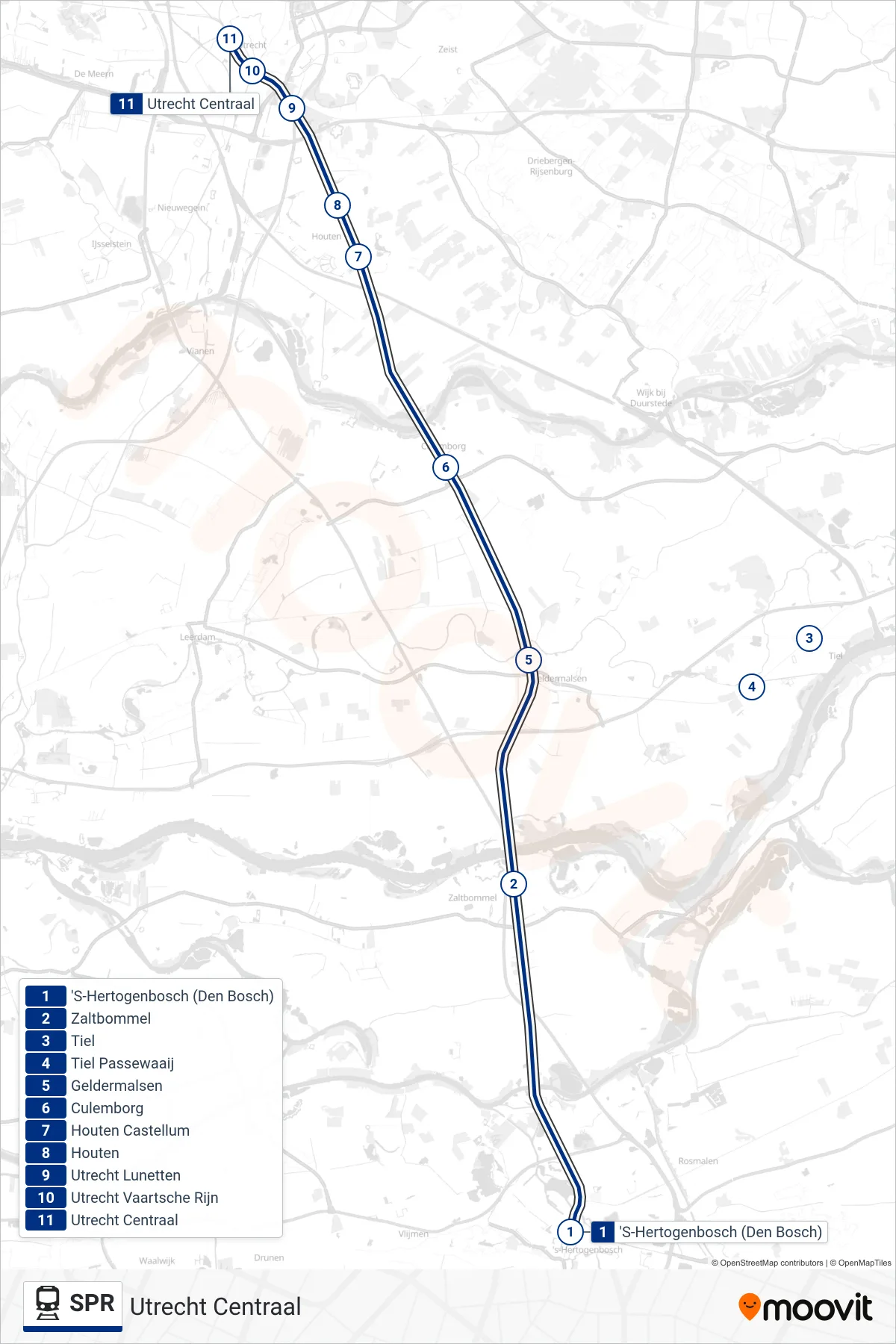 Lijn SPR (trein, Utrecht Centraal): route en haltes op de kaart