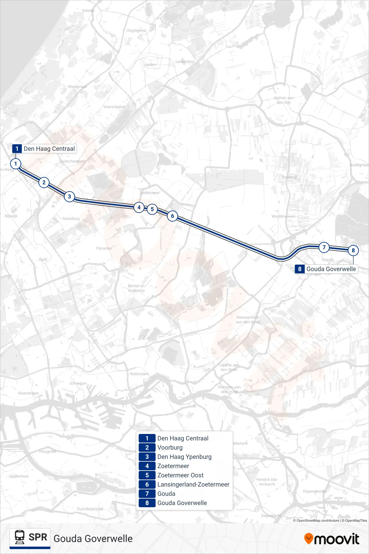 Lijn SPR (trein, Gouda Goverwelle): route en haltes op de kaart