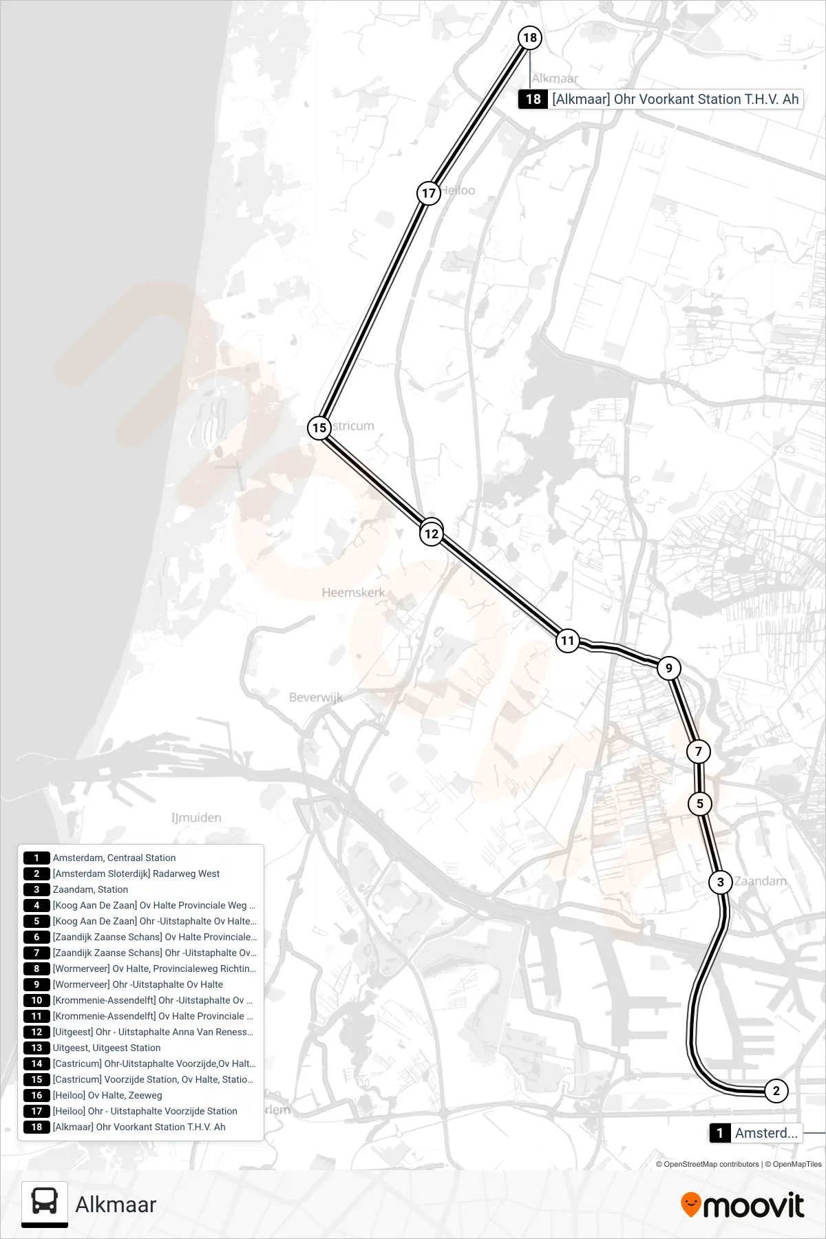 Lijn STOPBUS IPV TREIN (bus, Alkmaar): route en haltes op de kaart