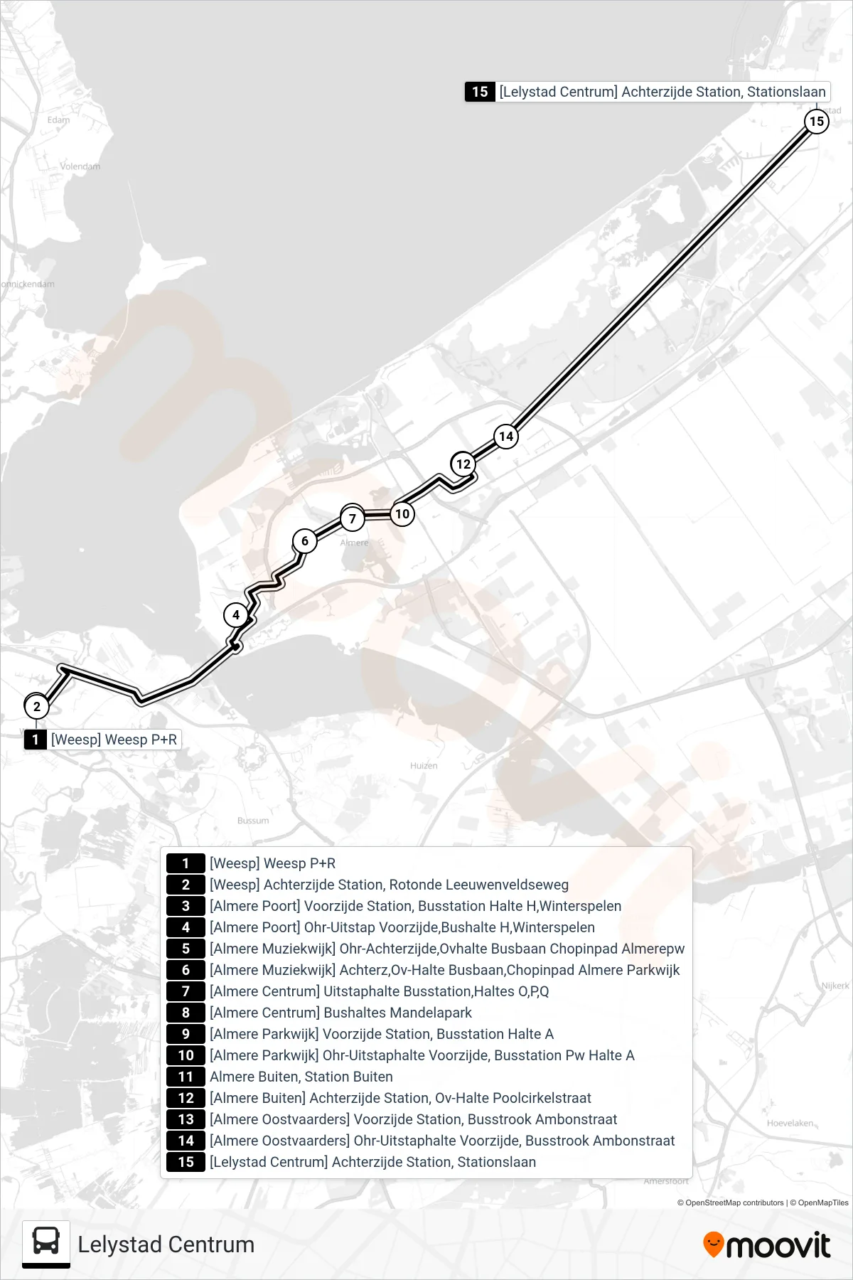 Lijn STOPBUS IPV TREIN (bus, Lelystad Centrum): route en haltes op de kaart