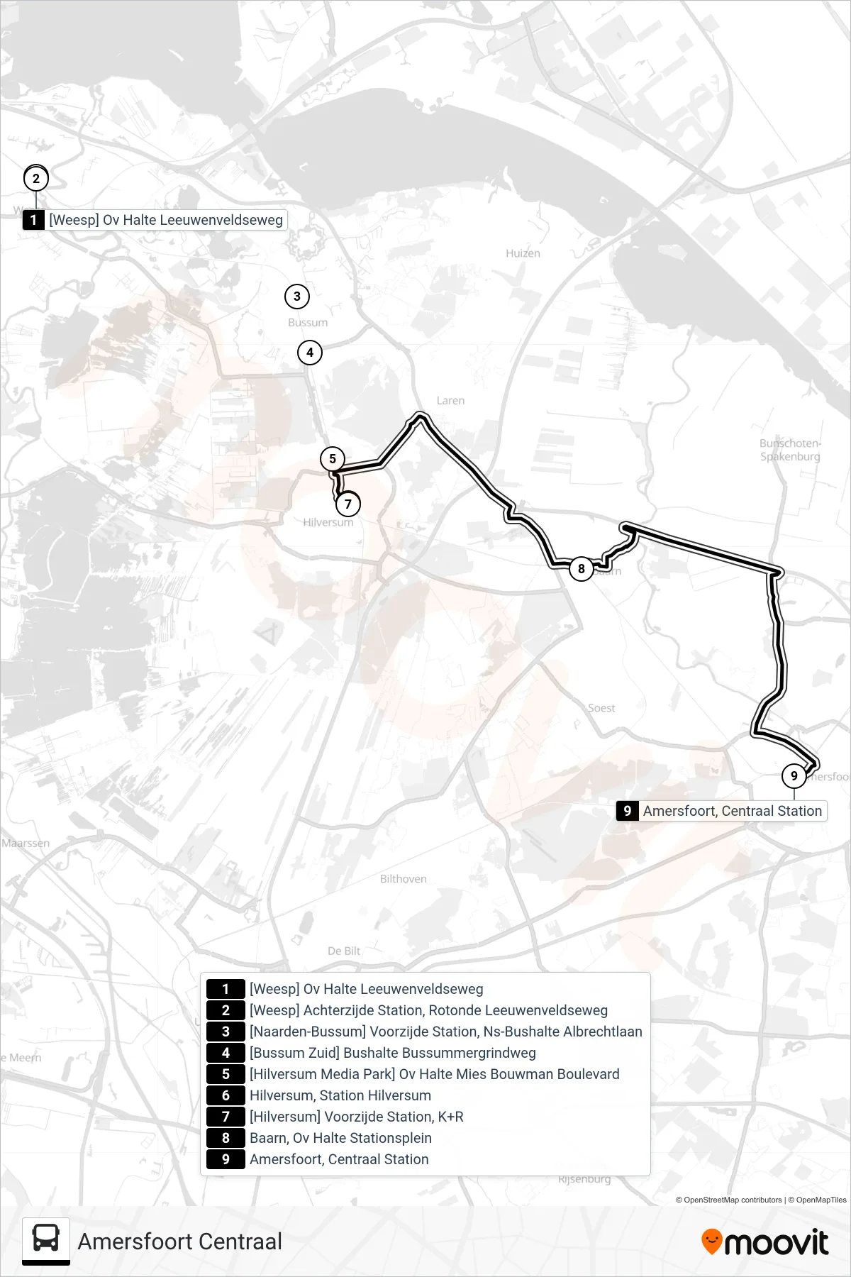 Lijn STOPBUS IPV TREIN (bus, Amersfoort Centraal): route en haltes op de kaart