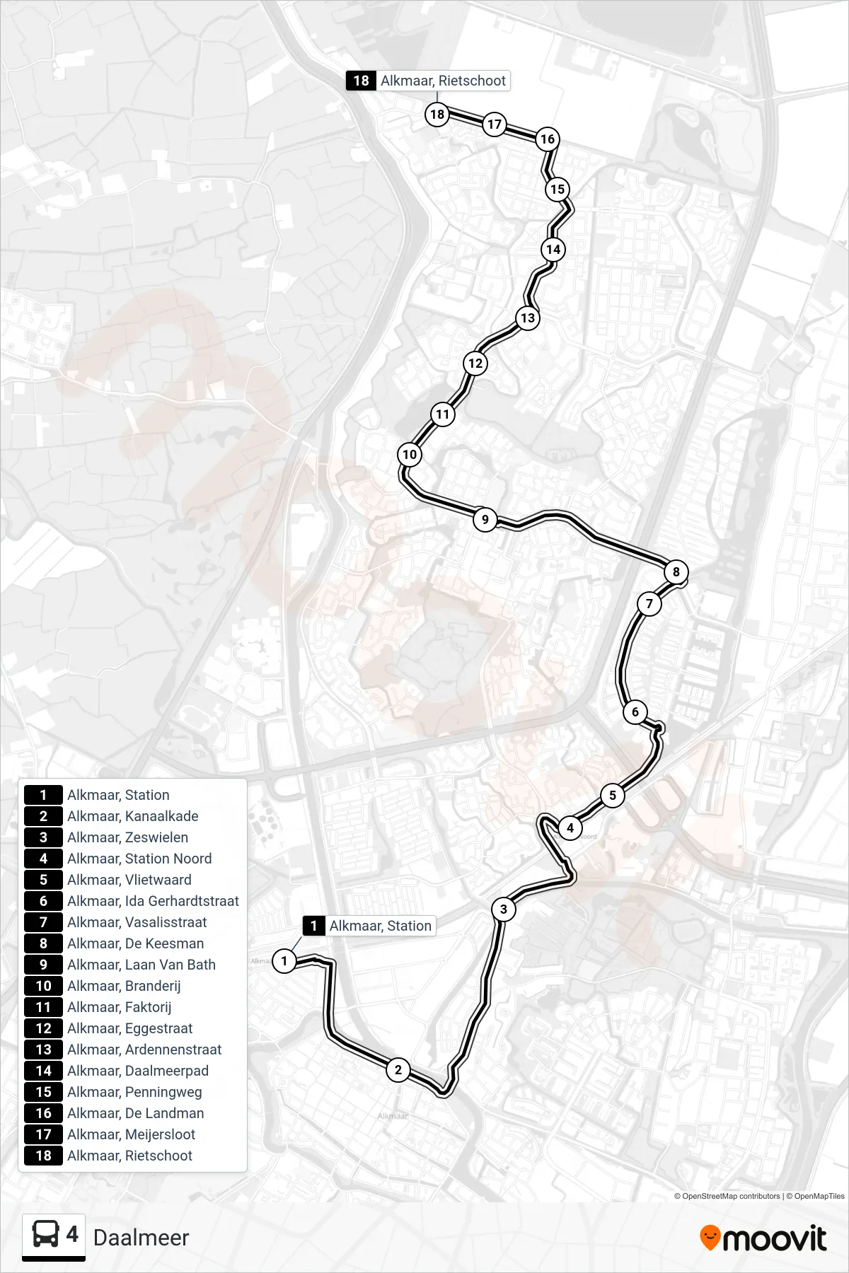 Lijn 4 (bus, Daalmeer): route en haltes op de kaart