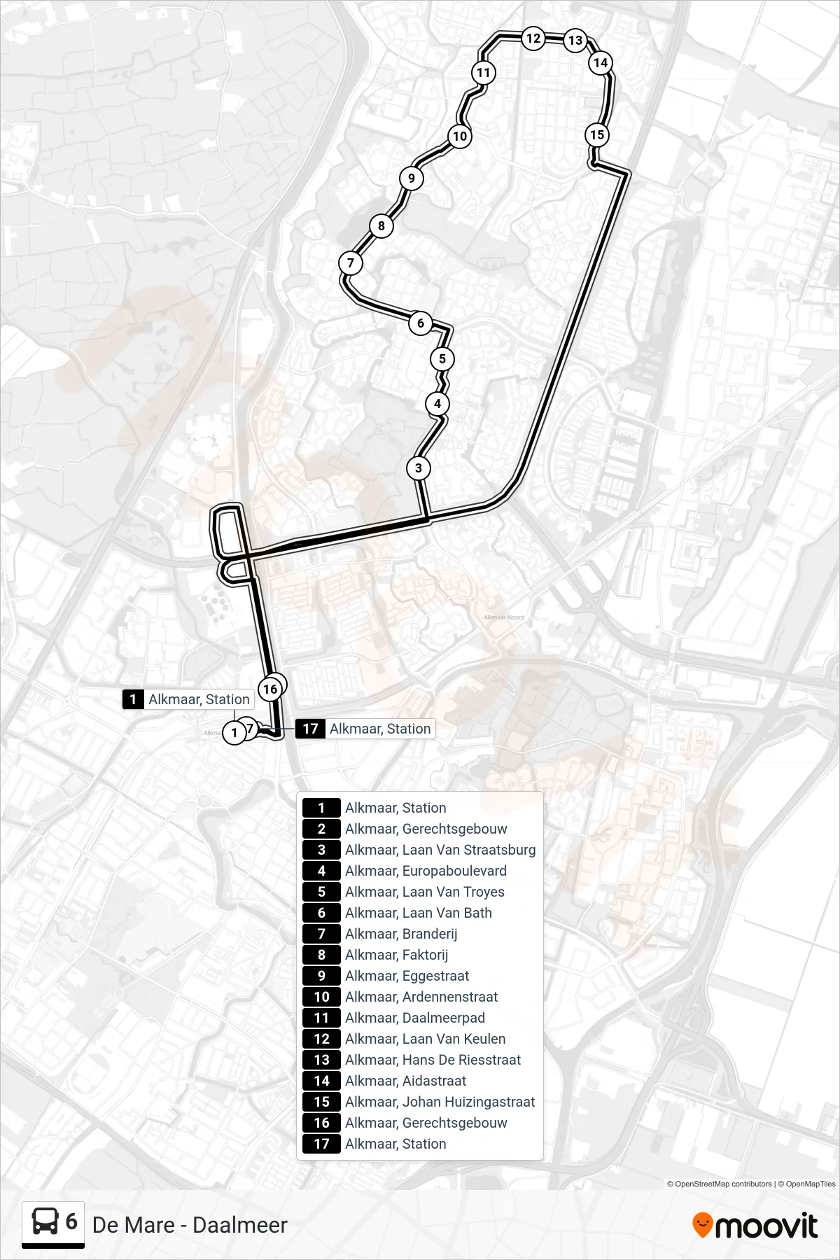 Lijn 6 (bus, De Mare - Daalmeer): route en haltes op de kaart