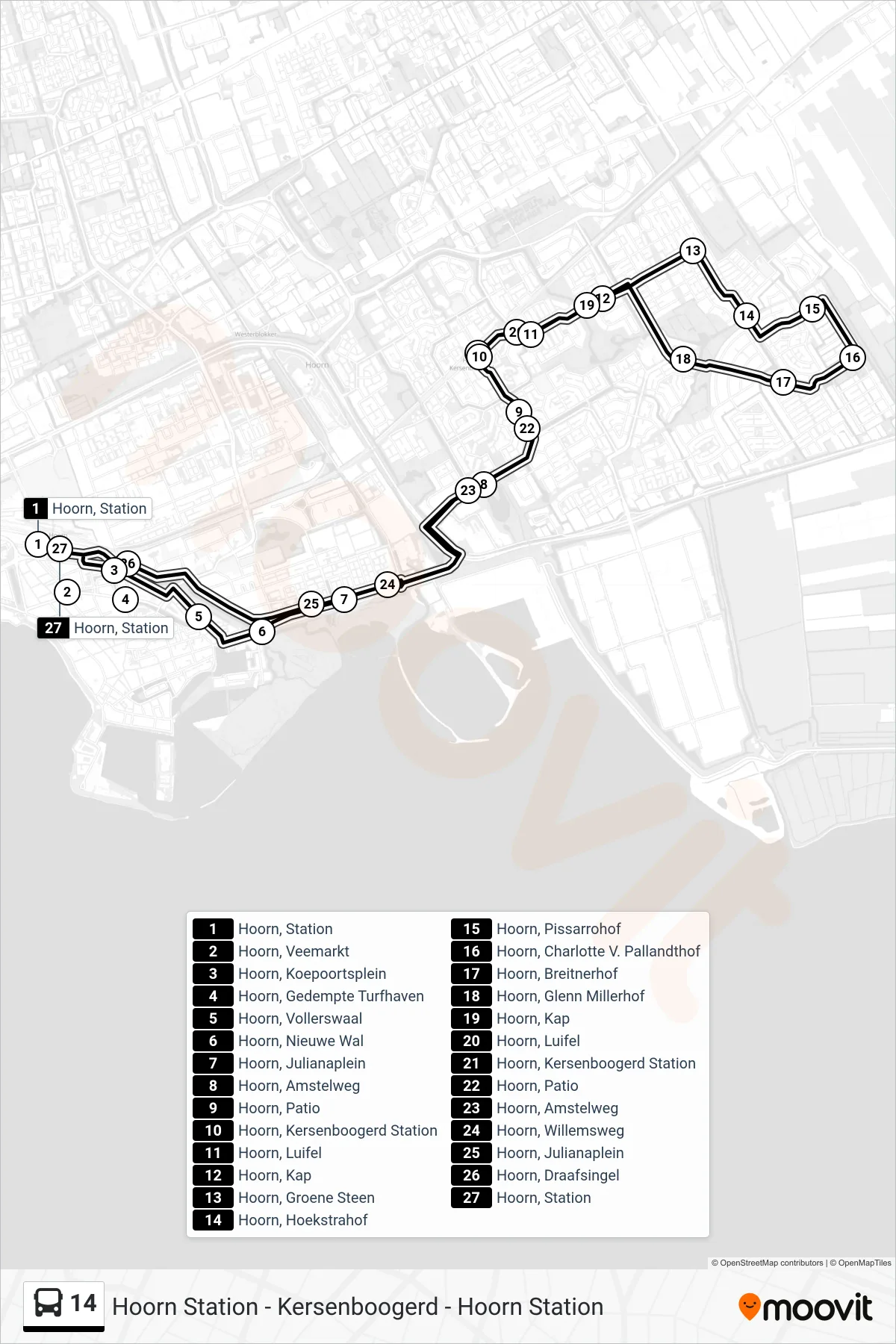 Lijn 14 (bus, Kersenboogerd): route en haltes op de kaart