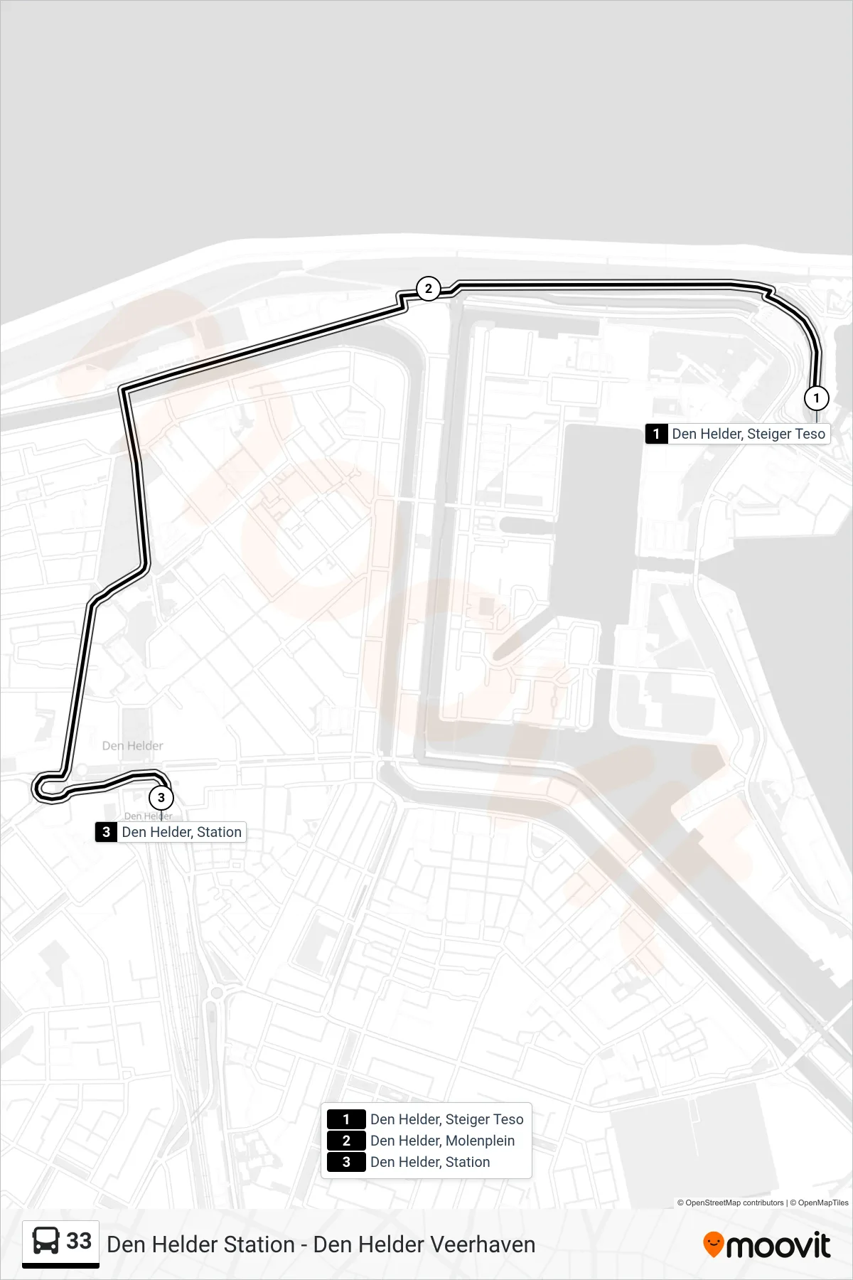 Lijn 33 (bus, Den Helder Station): route en haltes op de kaart