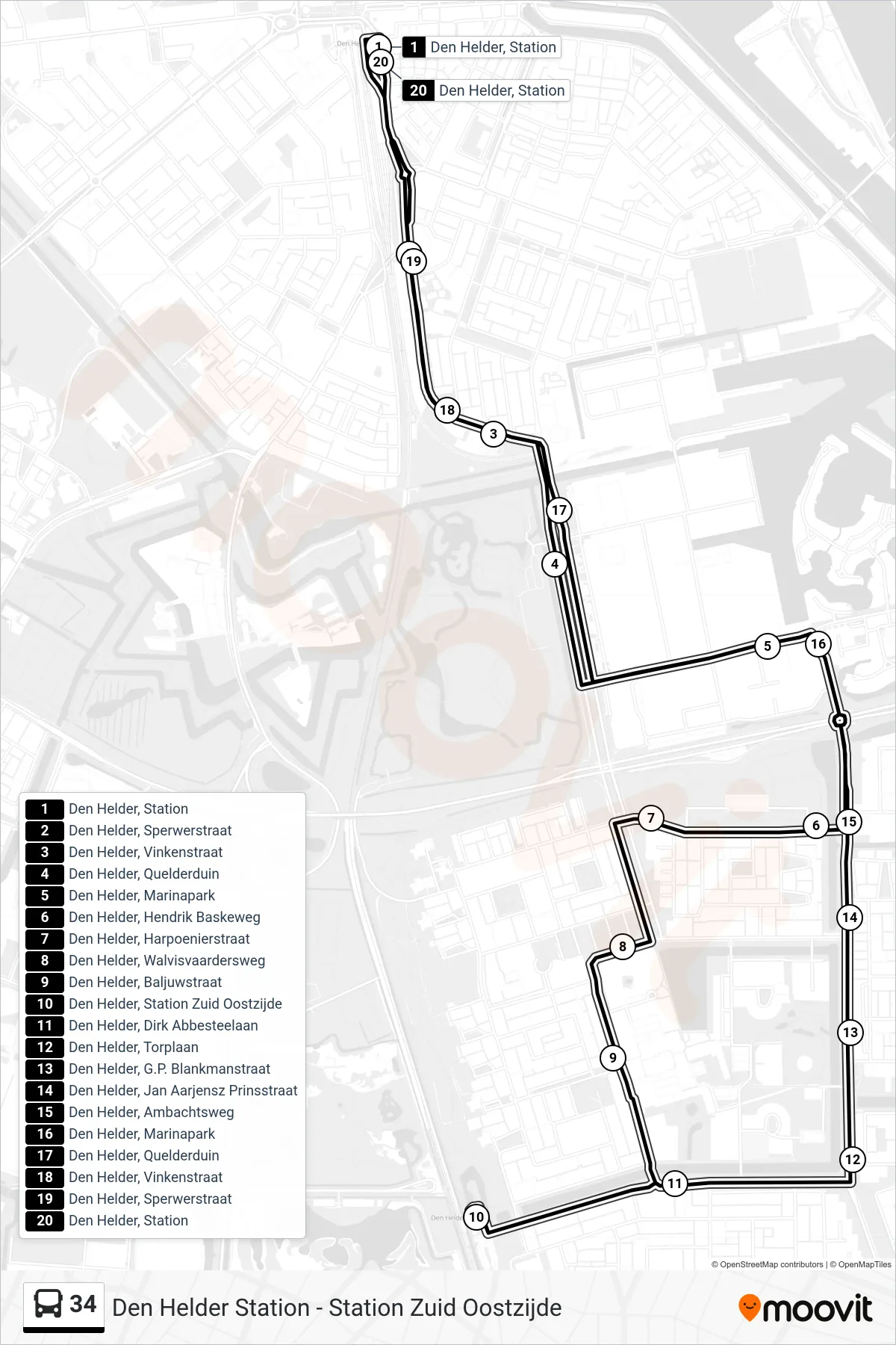 Lijn 34 (bus, De Schooten): route en haltes op de kaart
