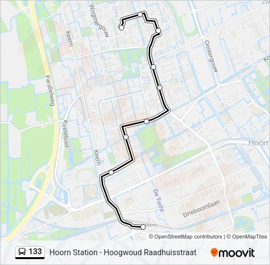 Bus 133 lijnkaart
