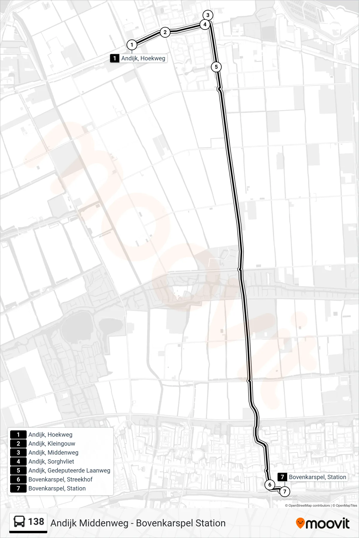 138 bus Line (Bovenkarspel Station) route and stops on a map