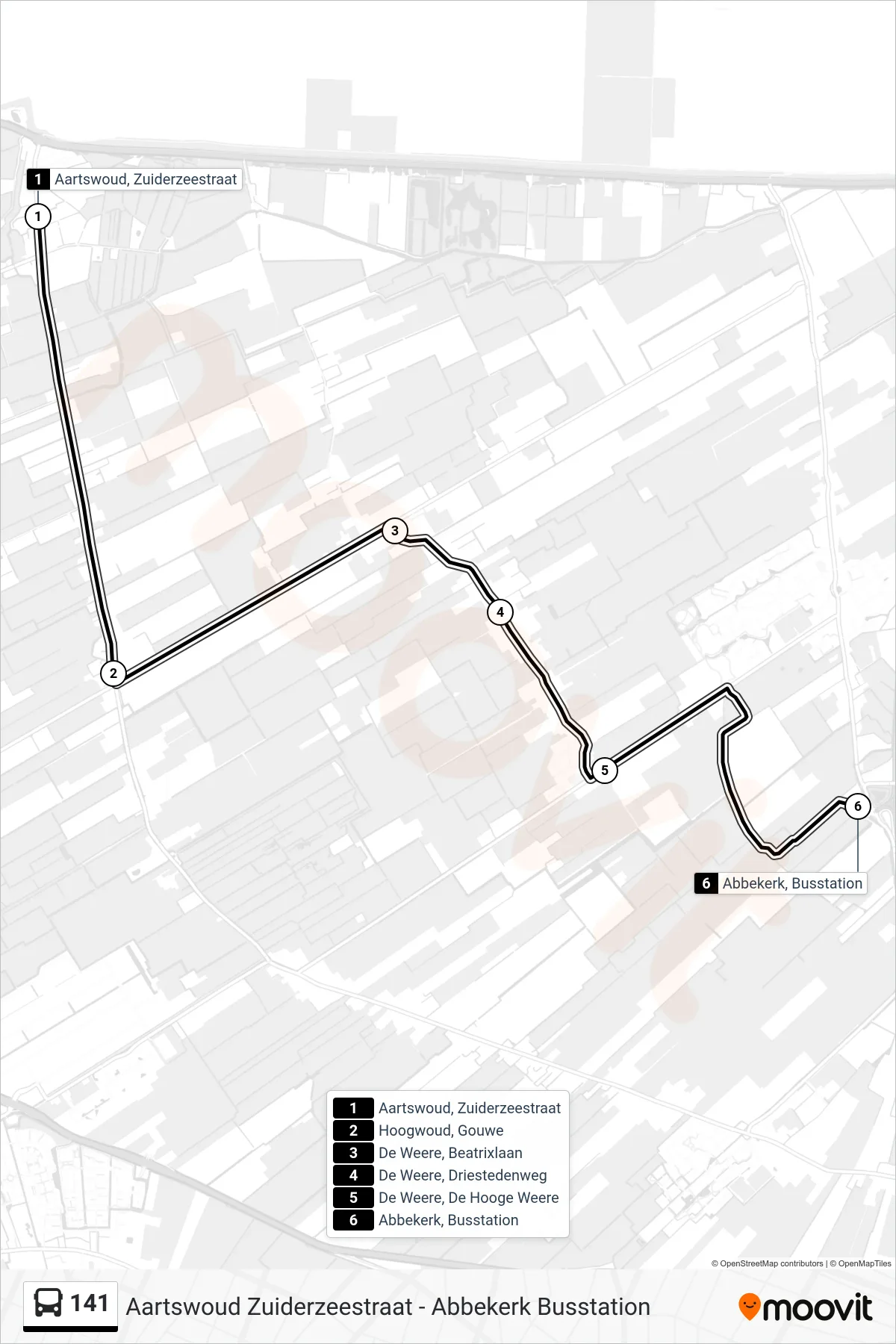 Lijn 141 (bus, Abbekerk Busstation): route en haltes op de kaart