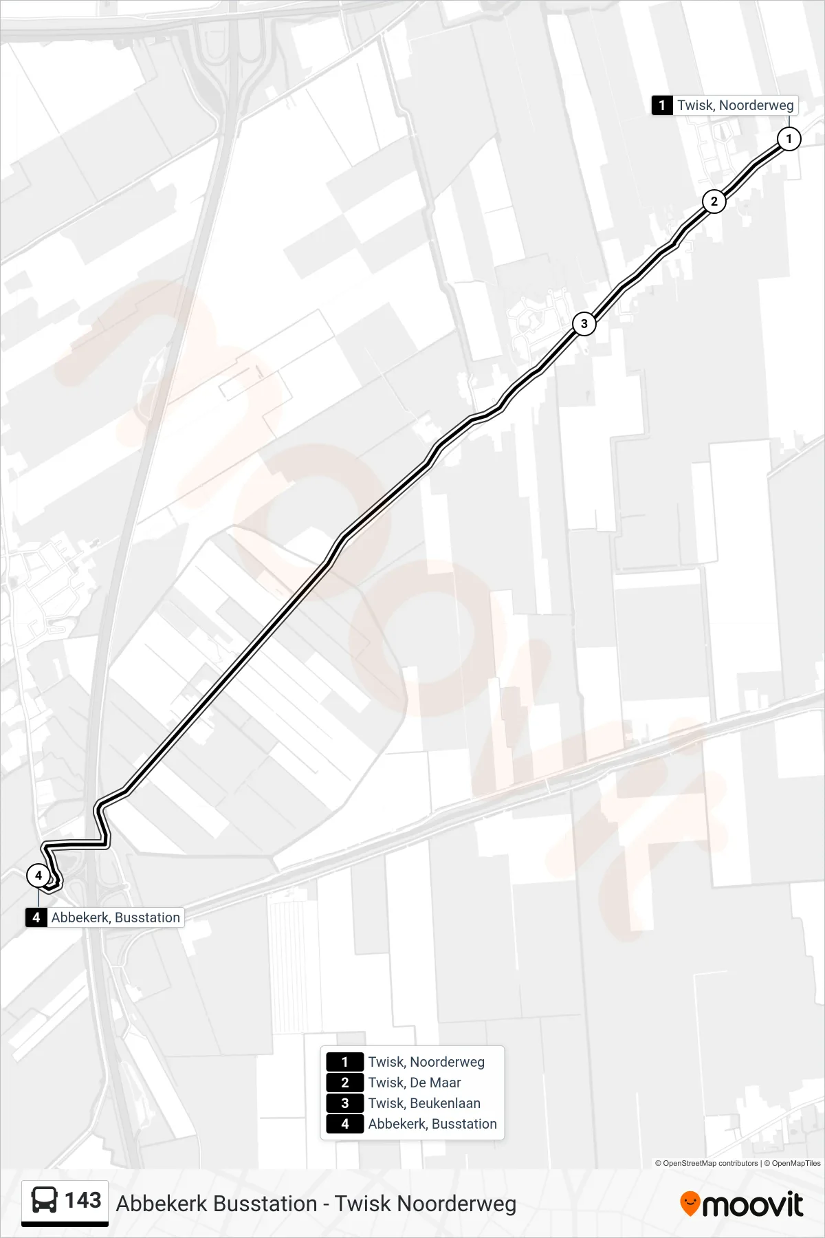 Lijn 143 (bus, Abbekerk Busstation): route en haltes op de kaart