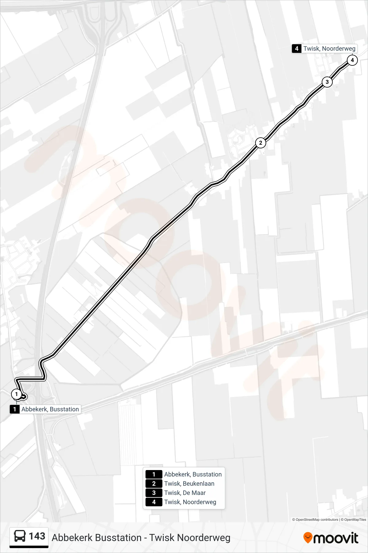 Lijn 143 (bus, Twisk Noorderweg): route en haltes op de kaart