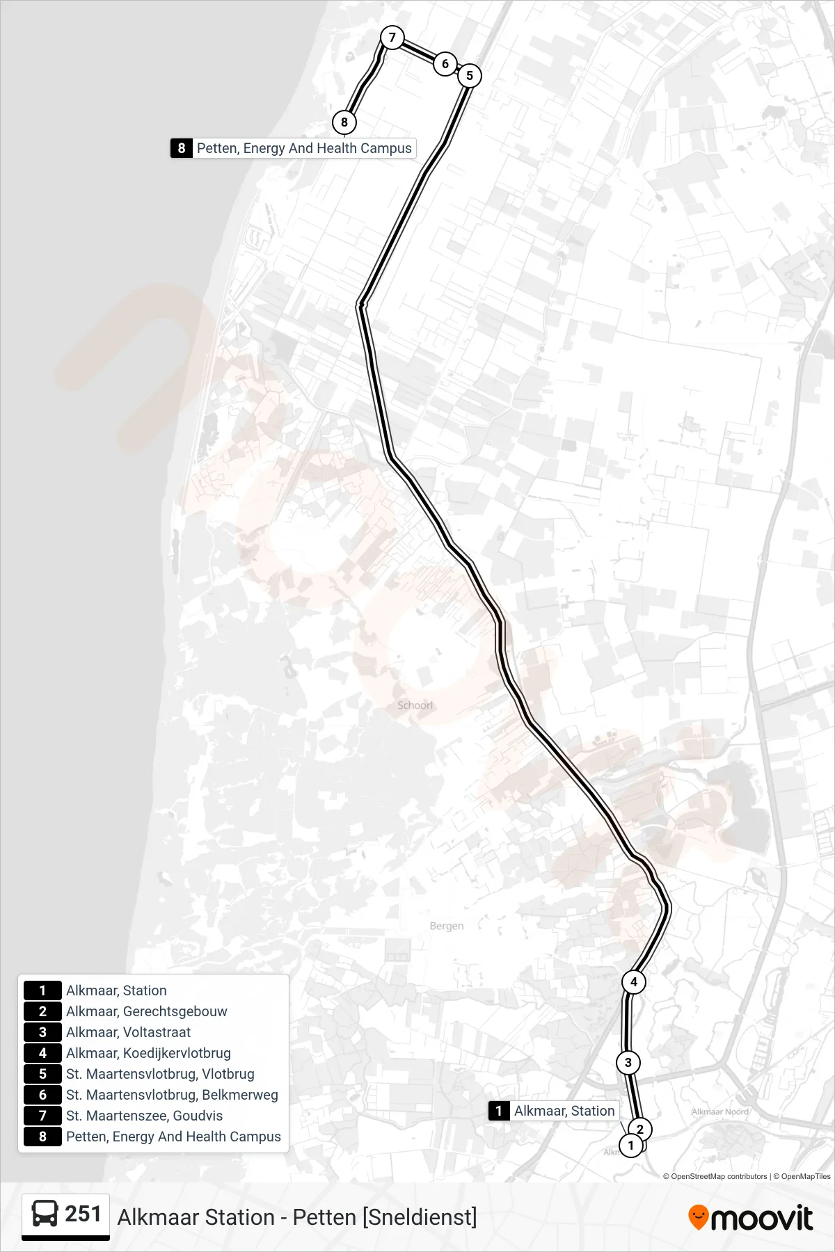 Lijn 251 (bus, Petten Ehc): route en haltes op de kaart