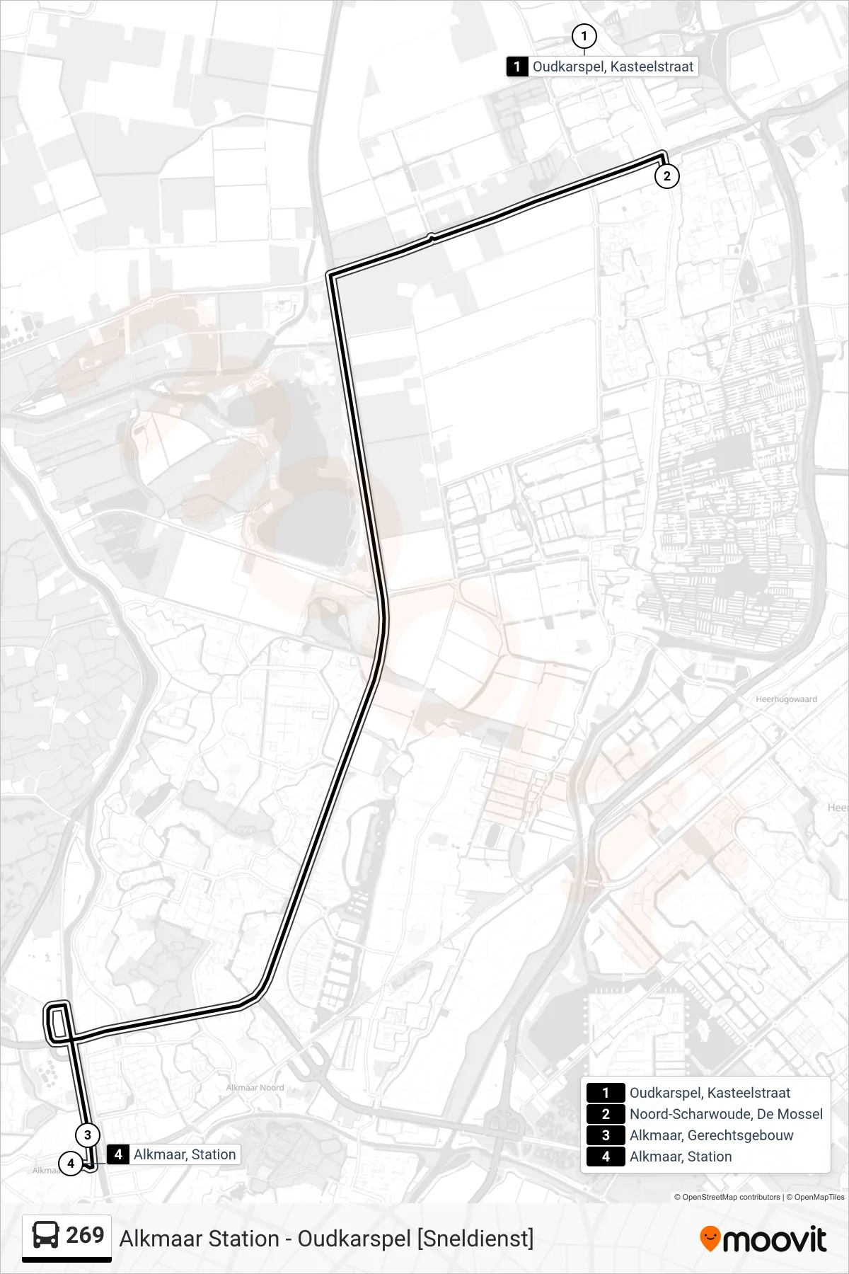 Lijn 269 (bus, Alkmaar Station): route en haltes op de kaart