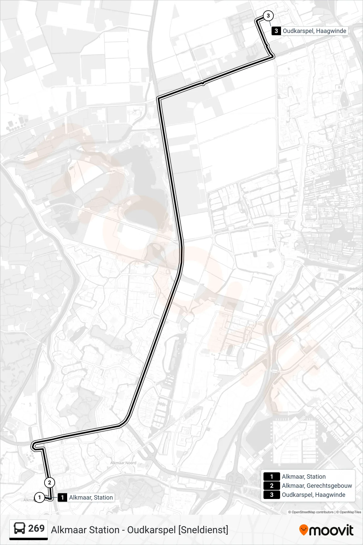 Lijn 269 (bus, Oudkarspel Haagwinde): route en haltes op de kaart