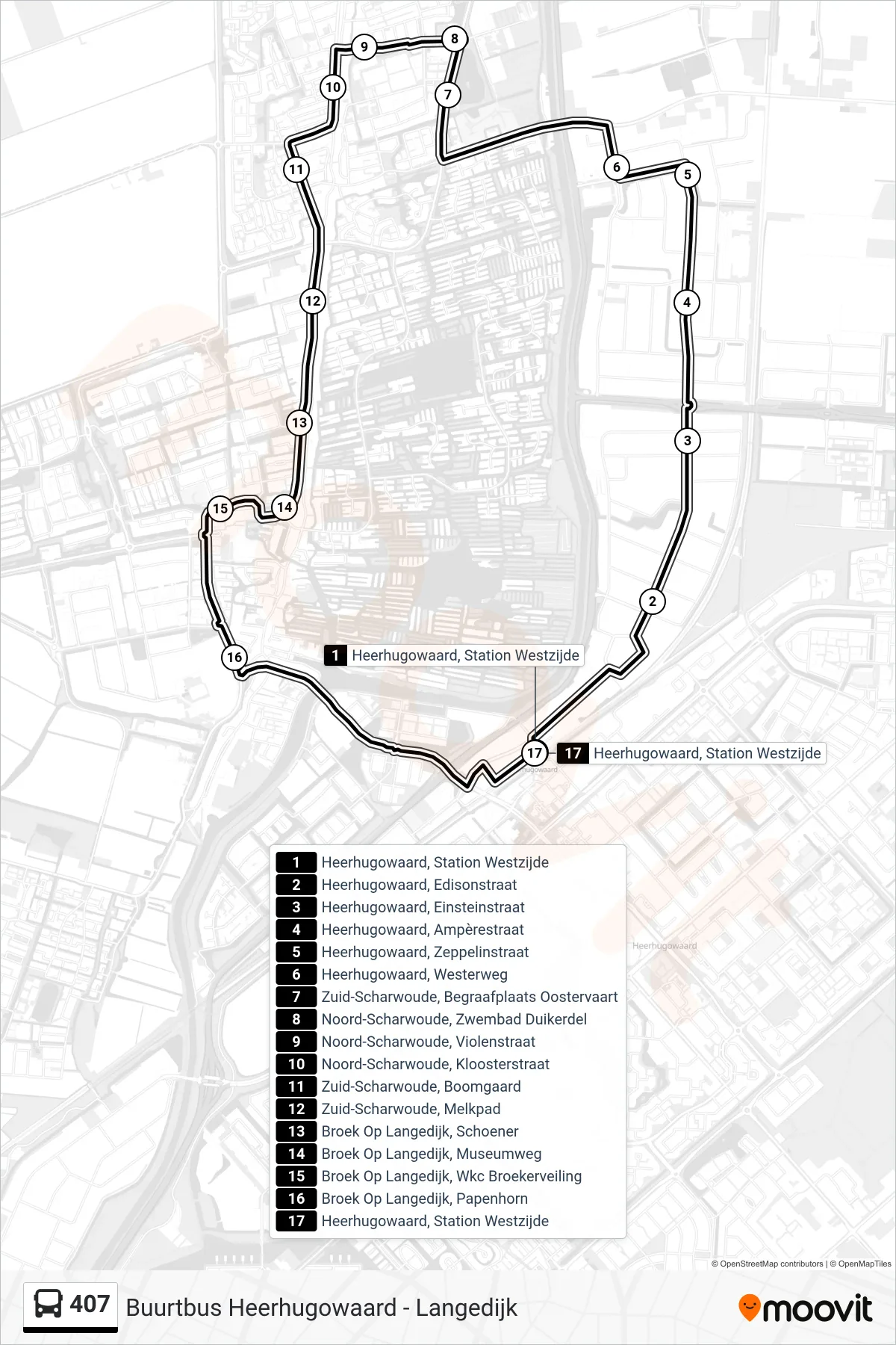 Lijn 407 (bus, Noord-Scharwoude, Zwembad Duikerdel): route en haltes op de kaart