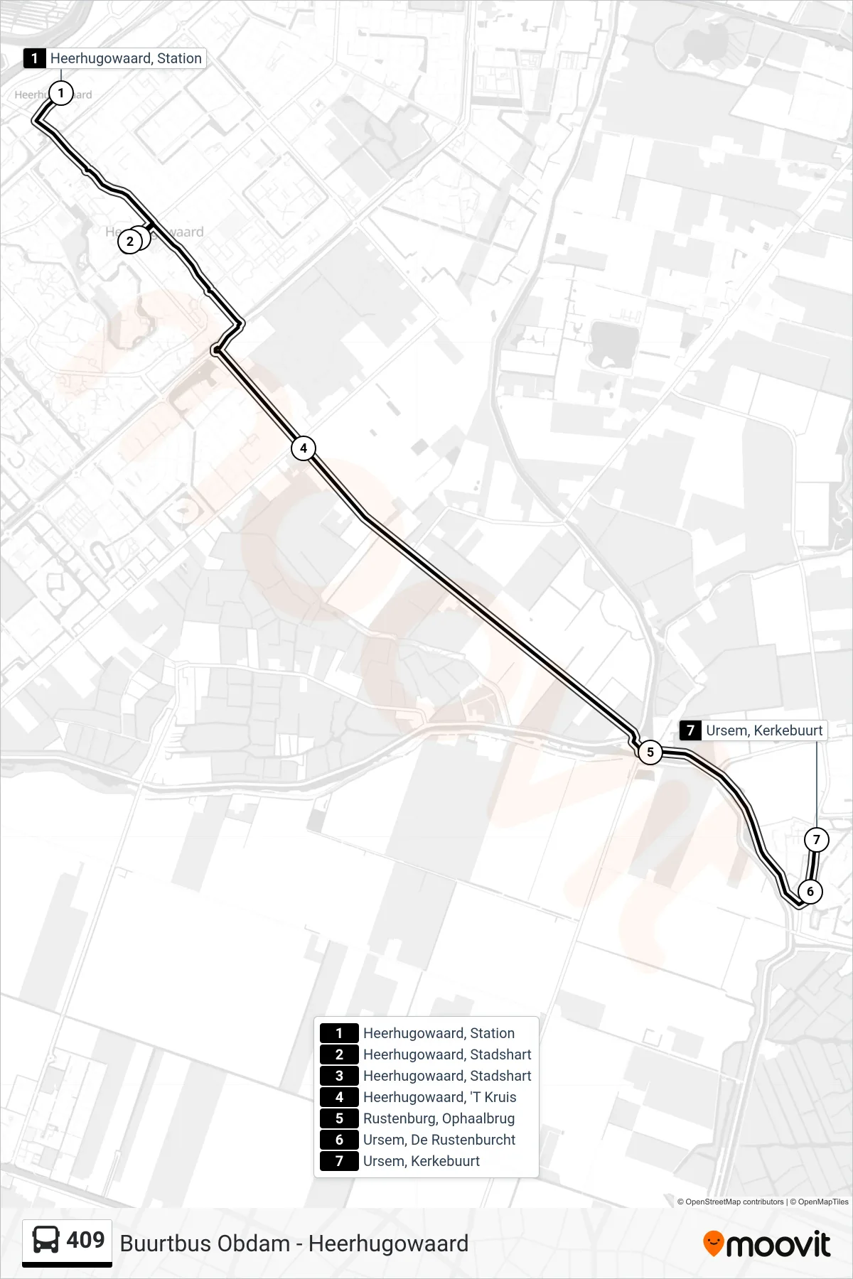 Lijn 409 (bus, Ursem Kerkebuurt): route en haltes op de kaart