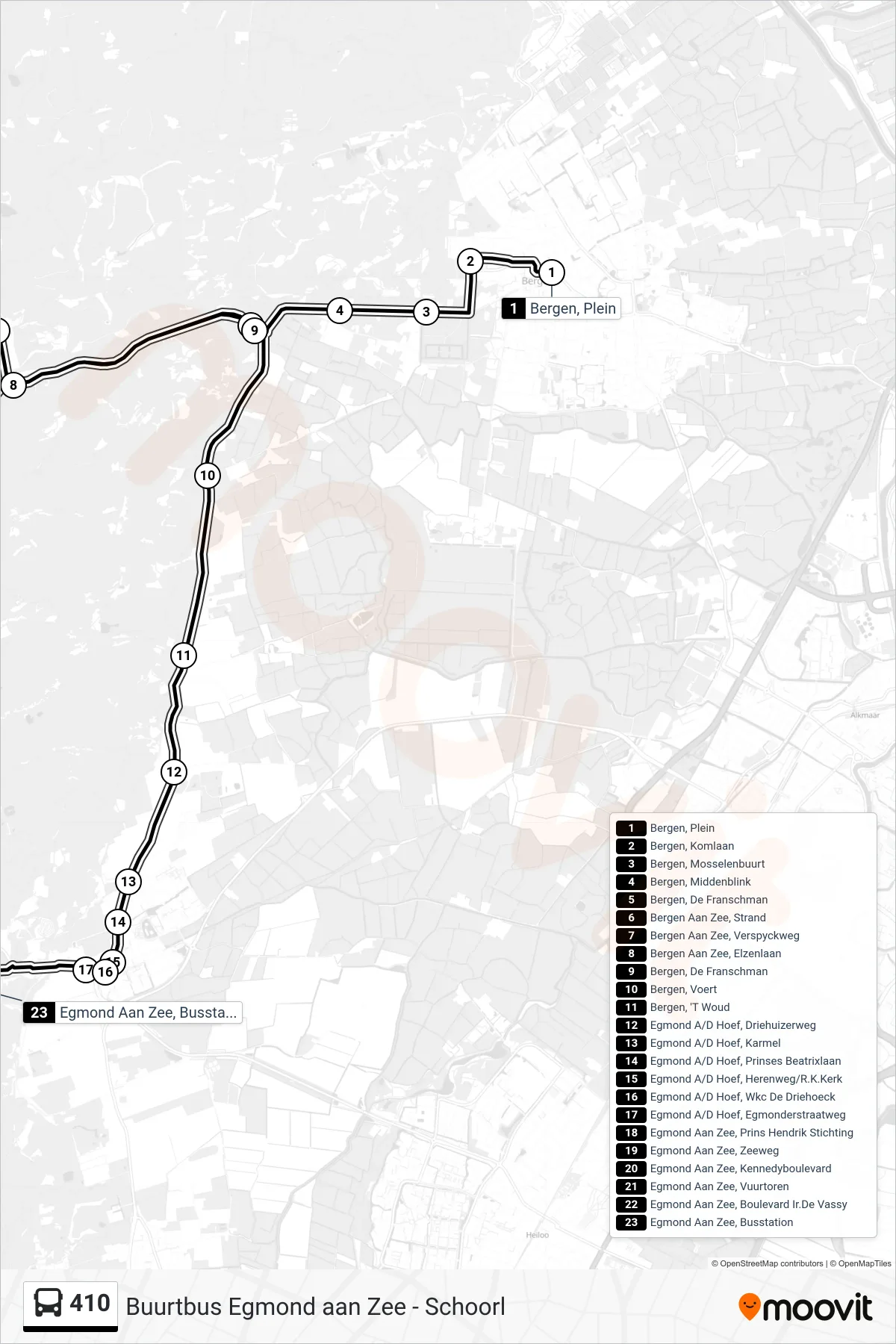 Lijn 410 (bus, Egmond Aan Zee Busstation): route en haltes op de kaart
