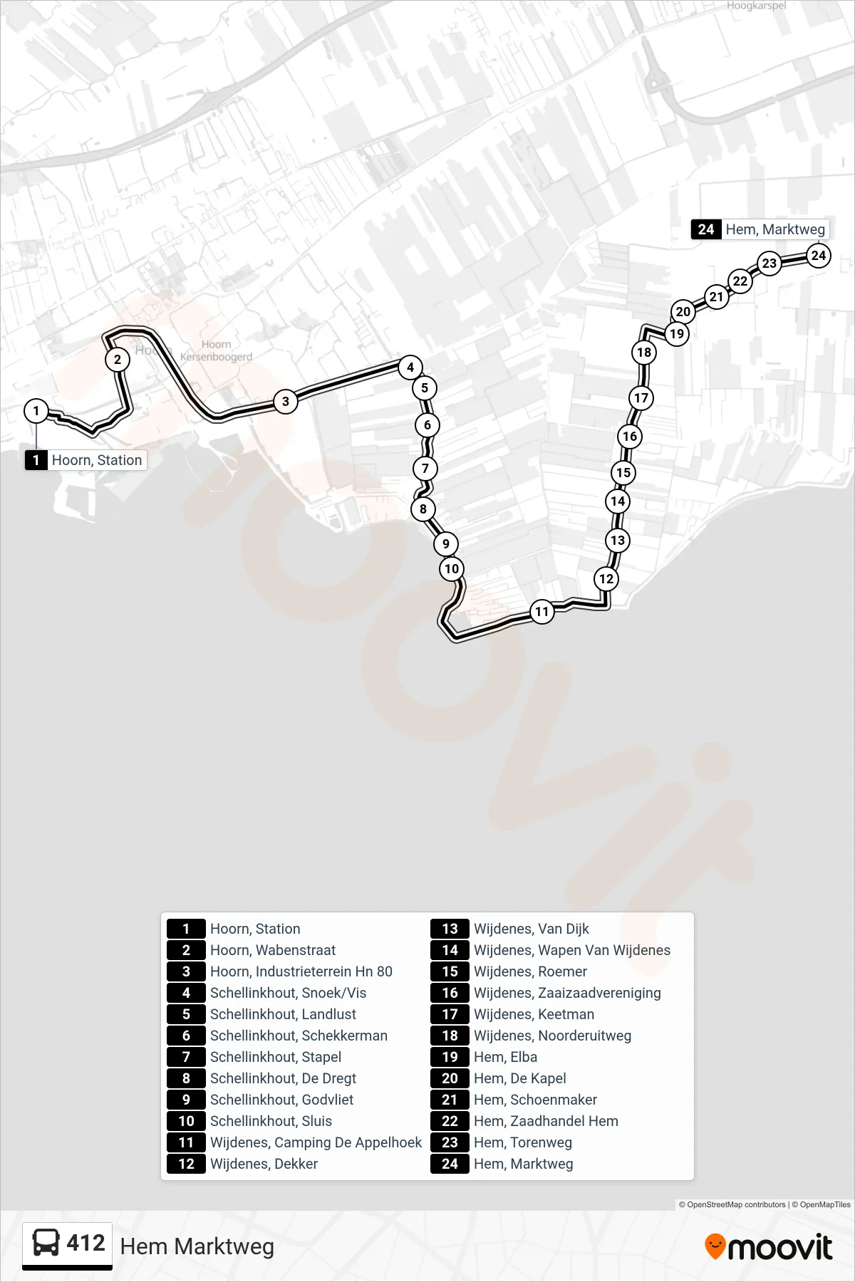 Lijn 412 (bus, Hem Marktweg): route en haltes op de kaart