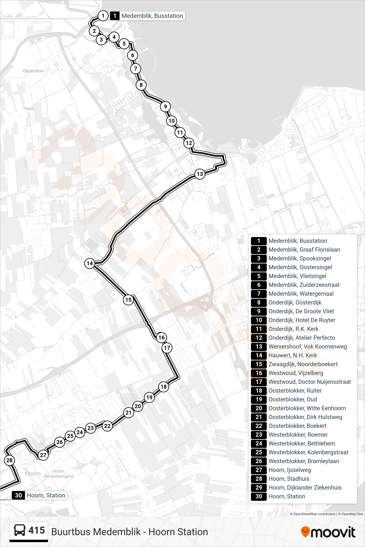 Lijn 415 (bus, Hoorn Station): route en haltes op de kaart