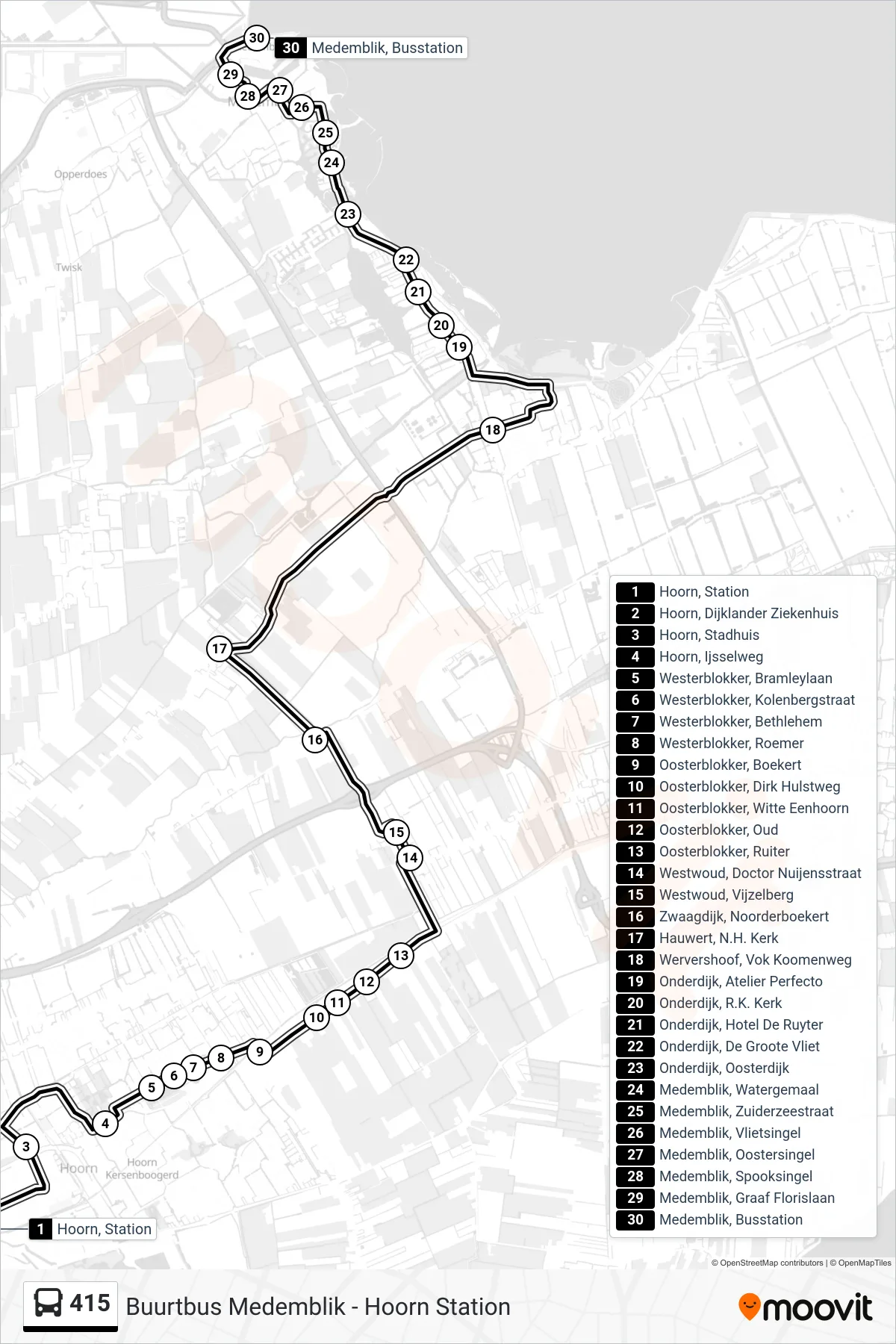 Lijn 415 (bus, Medemblik Busstation): route en haltes op de kaart