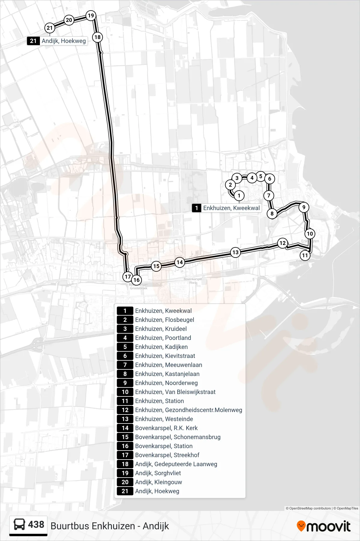 Lijn 438 (bus, Andijk Hoekweg): route en haltes op de kaart
