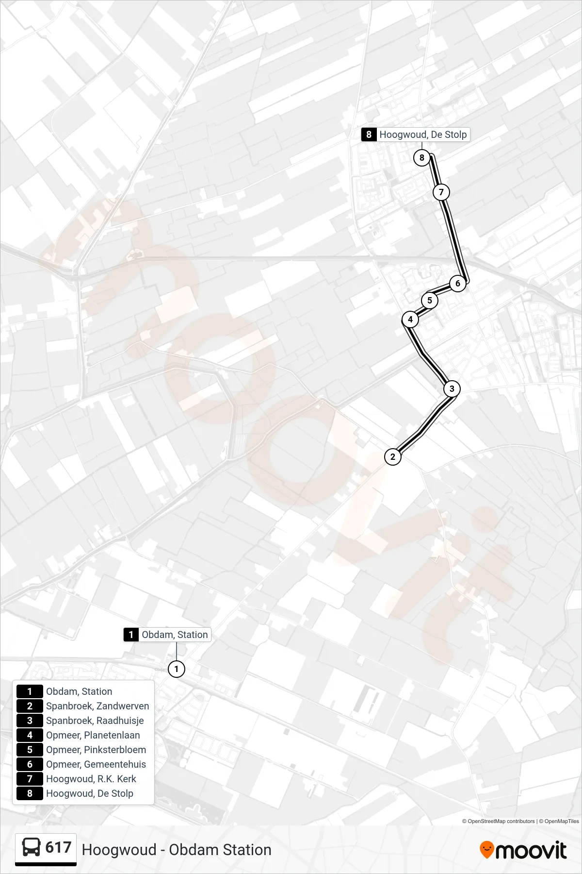 617 bus Line (Hoogwoud De Stolp) route and stops on a map